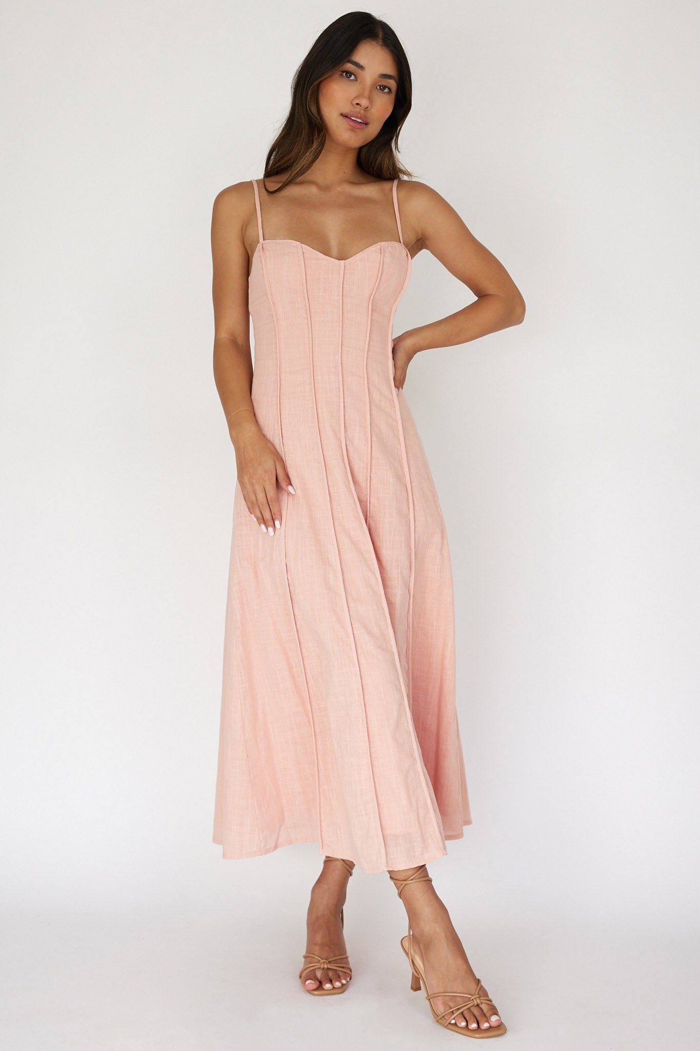 Vacay Pintuck Pleat Midi Dress Pink by Selfie Leslie