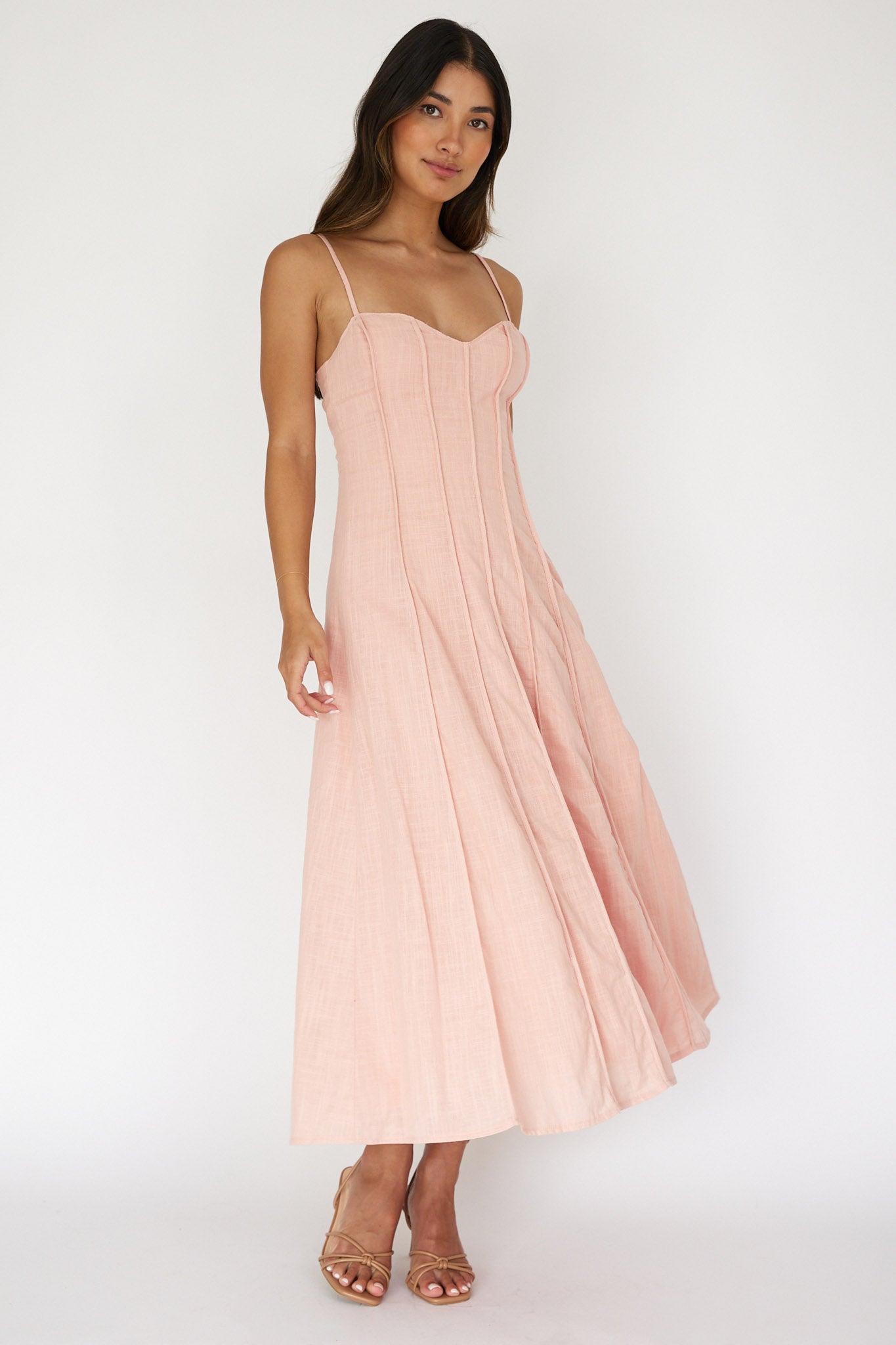 Vacay Pintuck Pleat Midi Dress Pink by Selfie Leslie