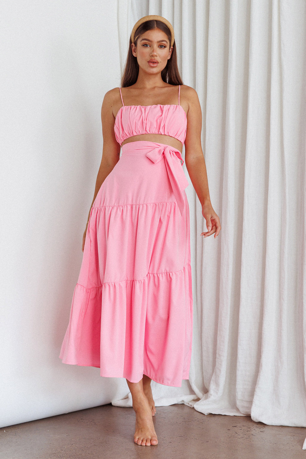 Bondi Waist Tie Maxi Skirt Pink by Selfie Leslie