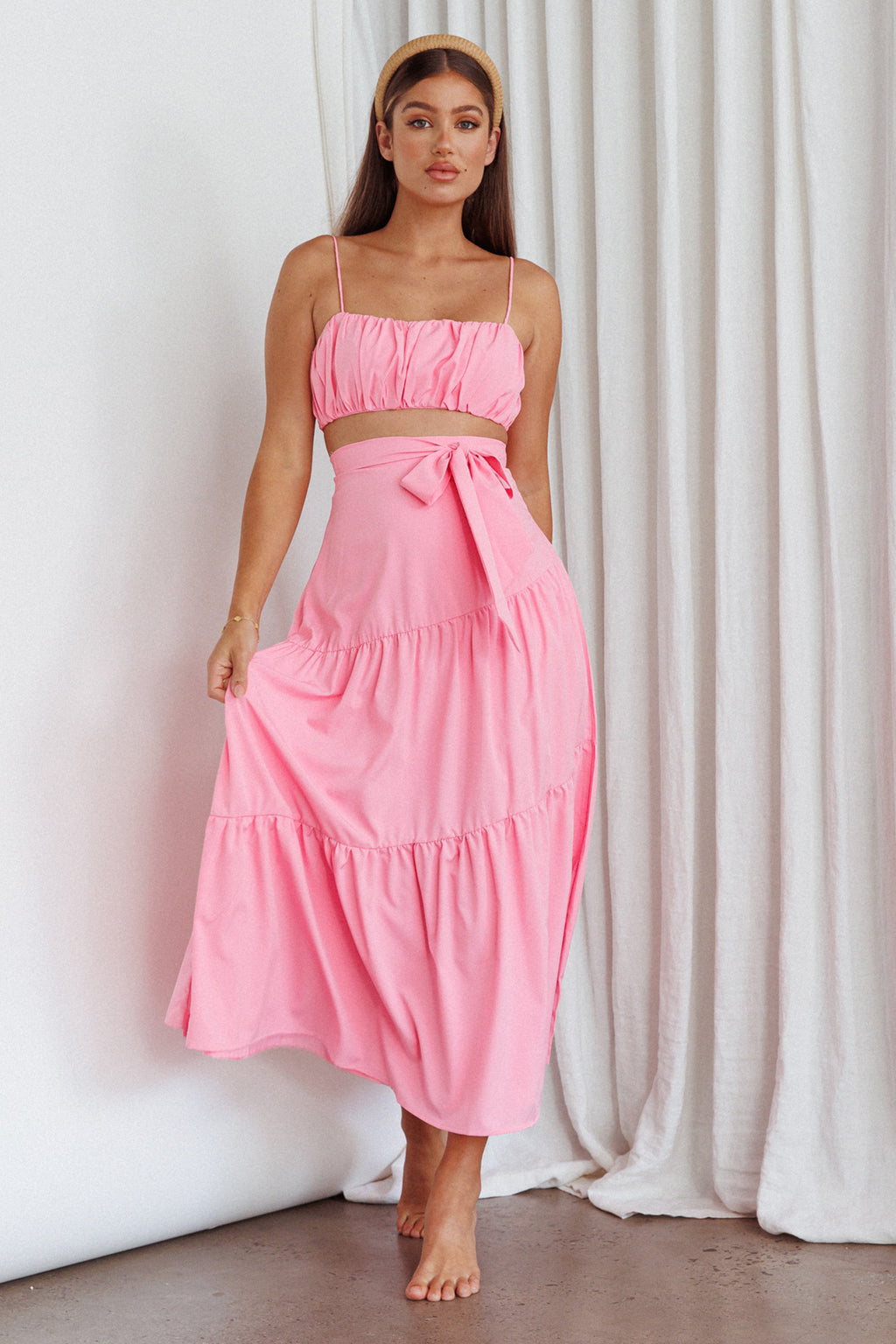 Bondi Waist Tie Maxi Skirt Pink by Selfie Leslie