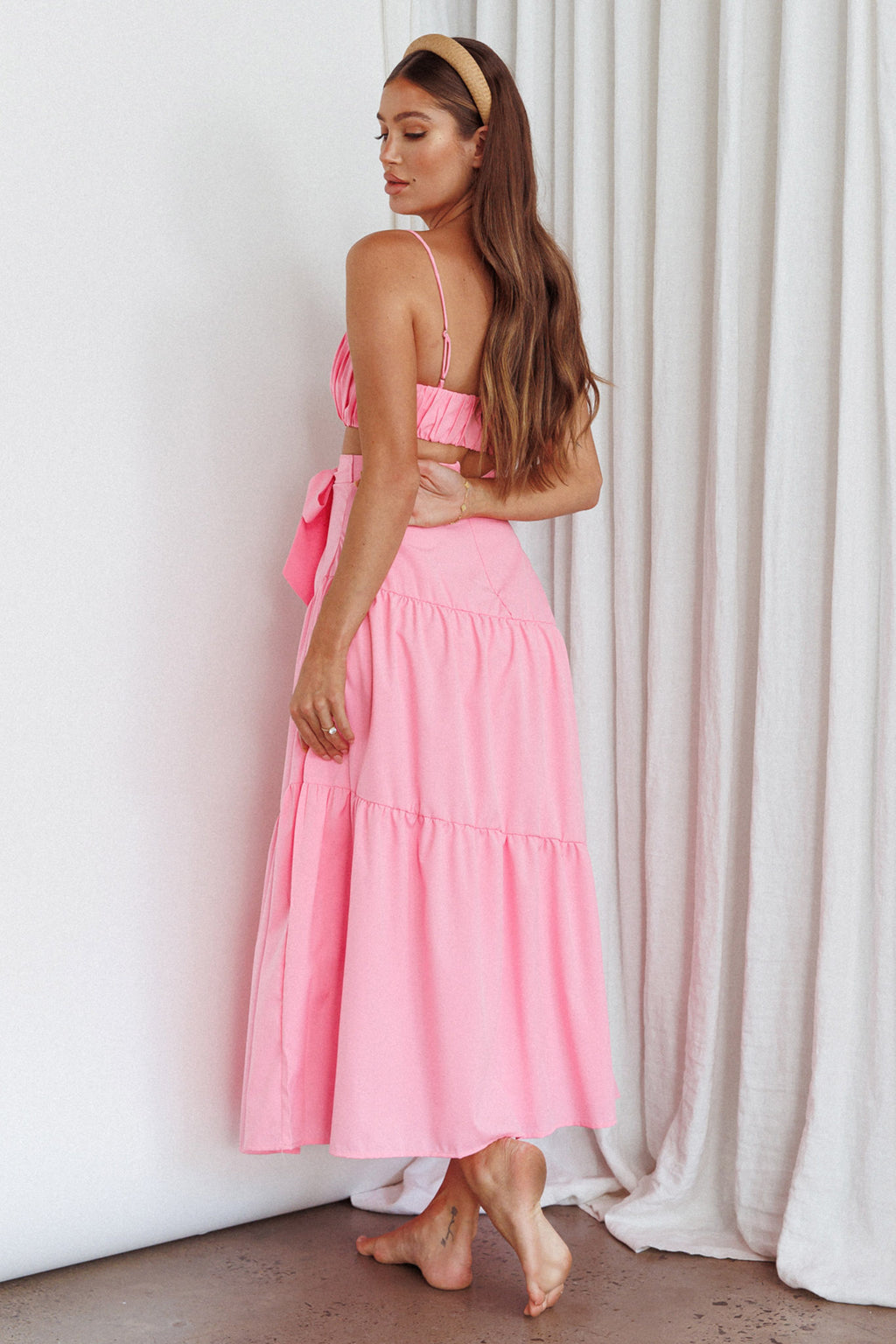 Bondi Waist Tie Maxi Skirt Pink by Selfie Leslie