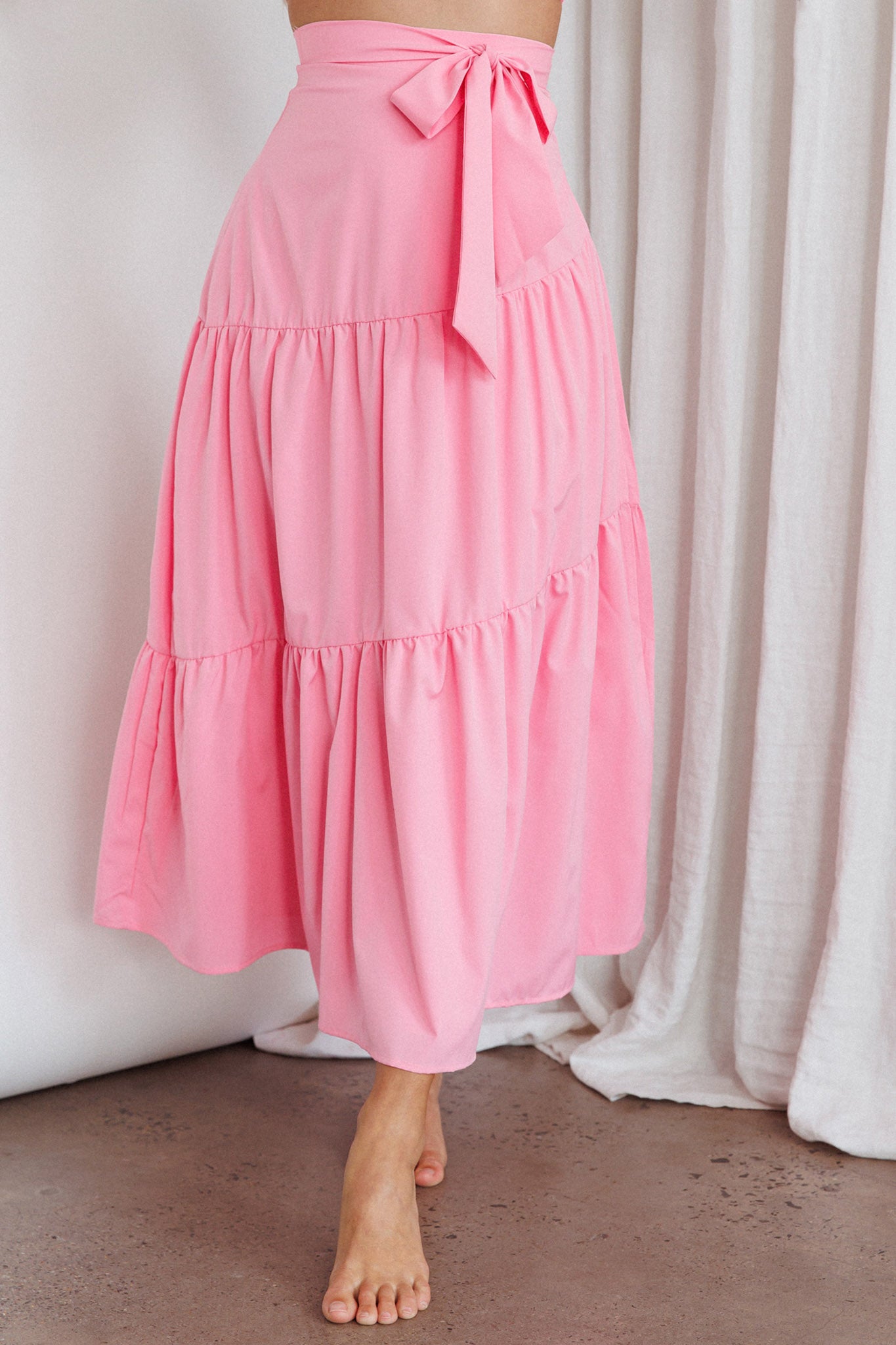 Bondi Waist Tie Maxi Skirt Pink by Selfie Leslie