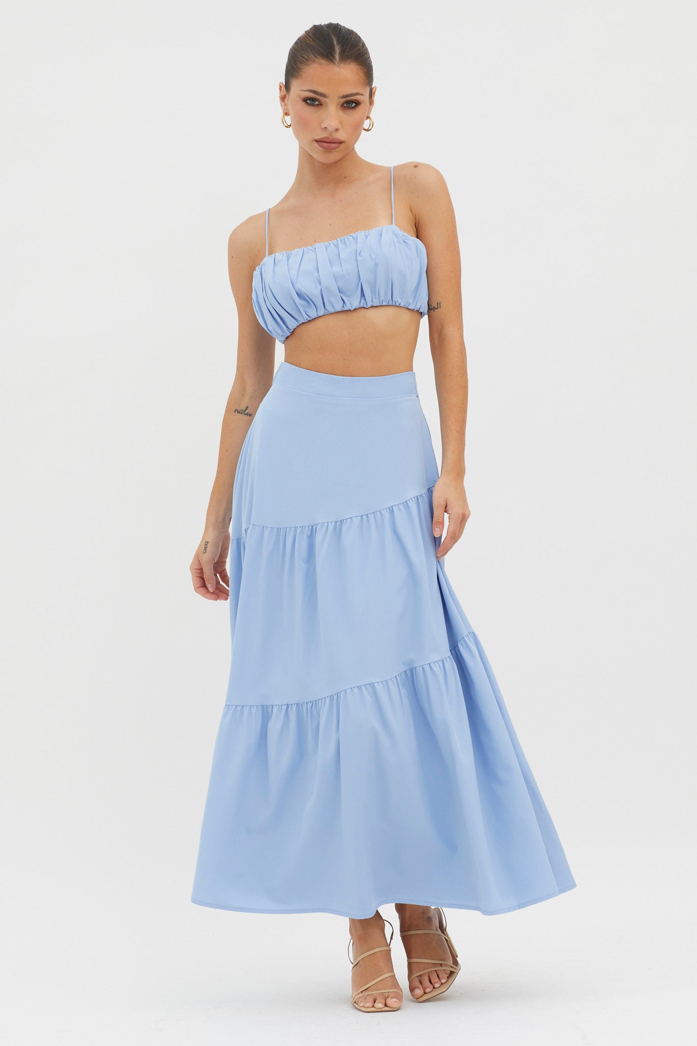 Bondi Waist Tie Maxi Skirt Blue by Selfie Leslie
