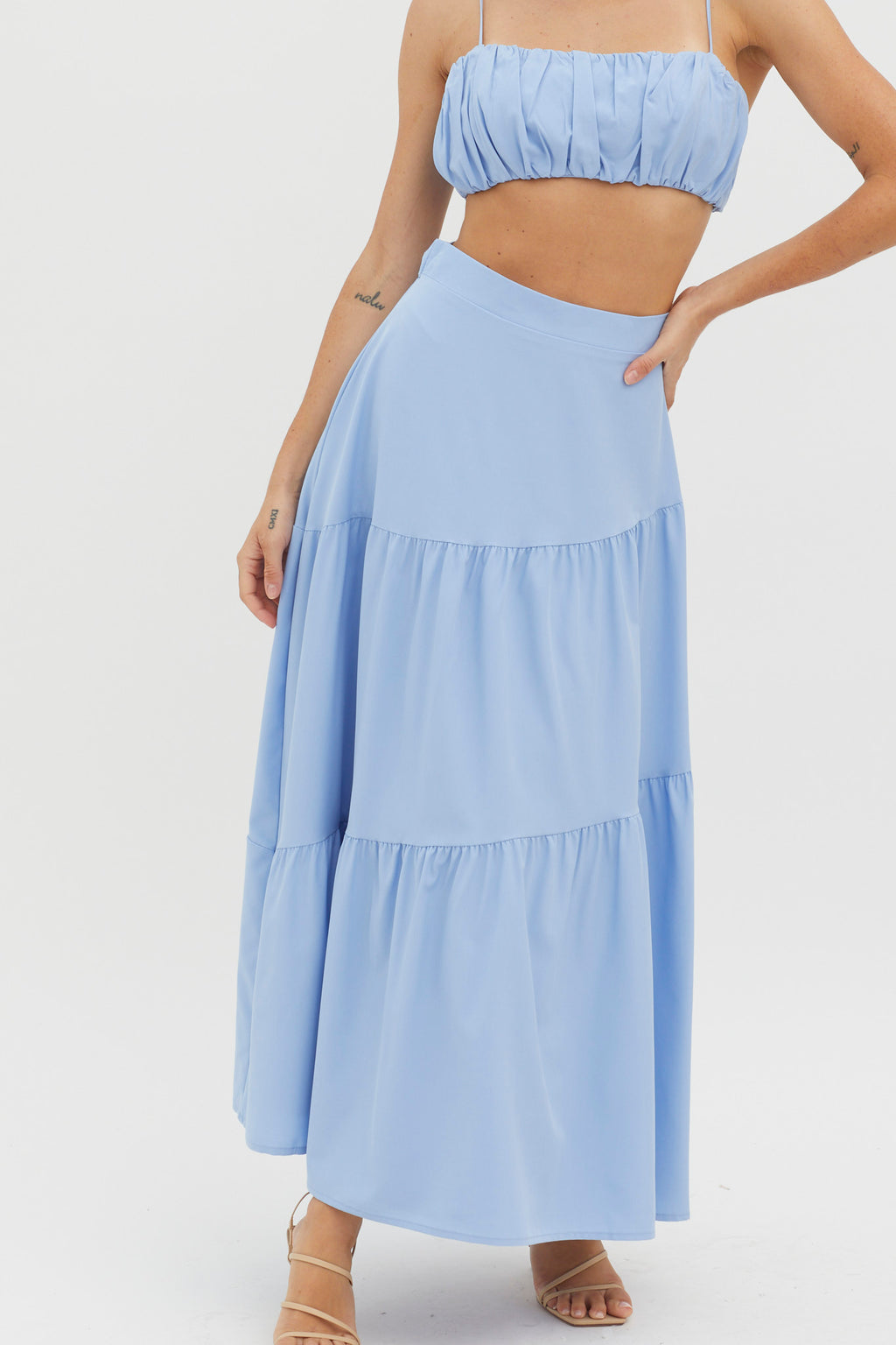 Bondi Waist Tie Maxi Skirt Blue by Selfie Leslie