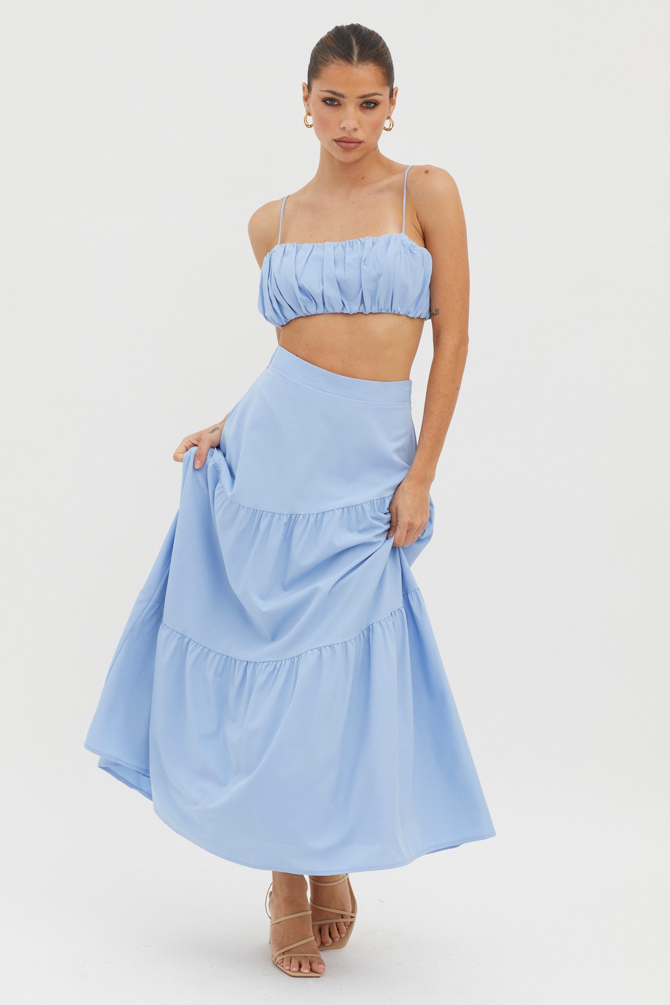 Bondi Waist Tie Maxi Skirt Blue by Selfie Leslie