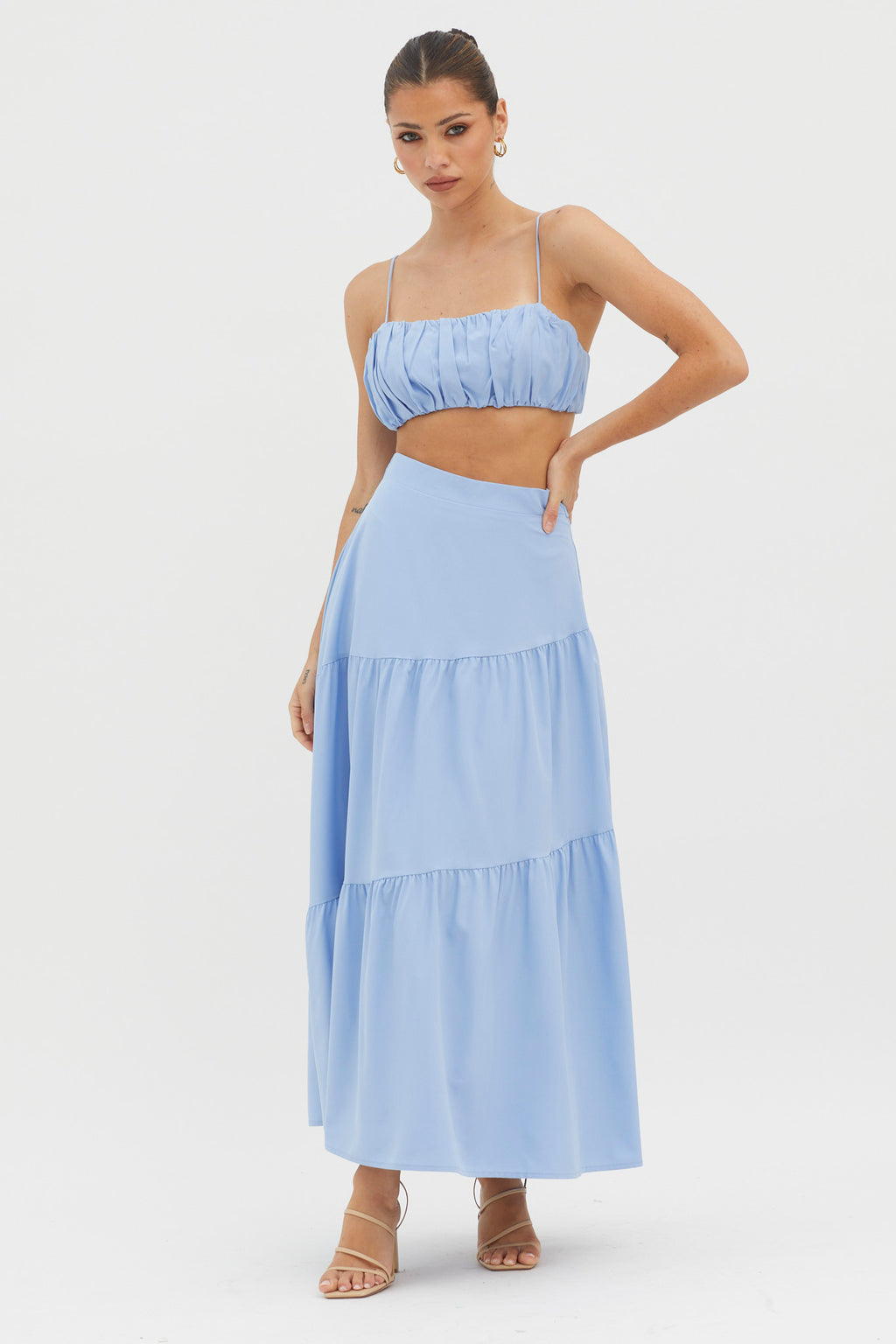 Bondi Gathered Crop Top Blue by Selfie Leslie