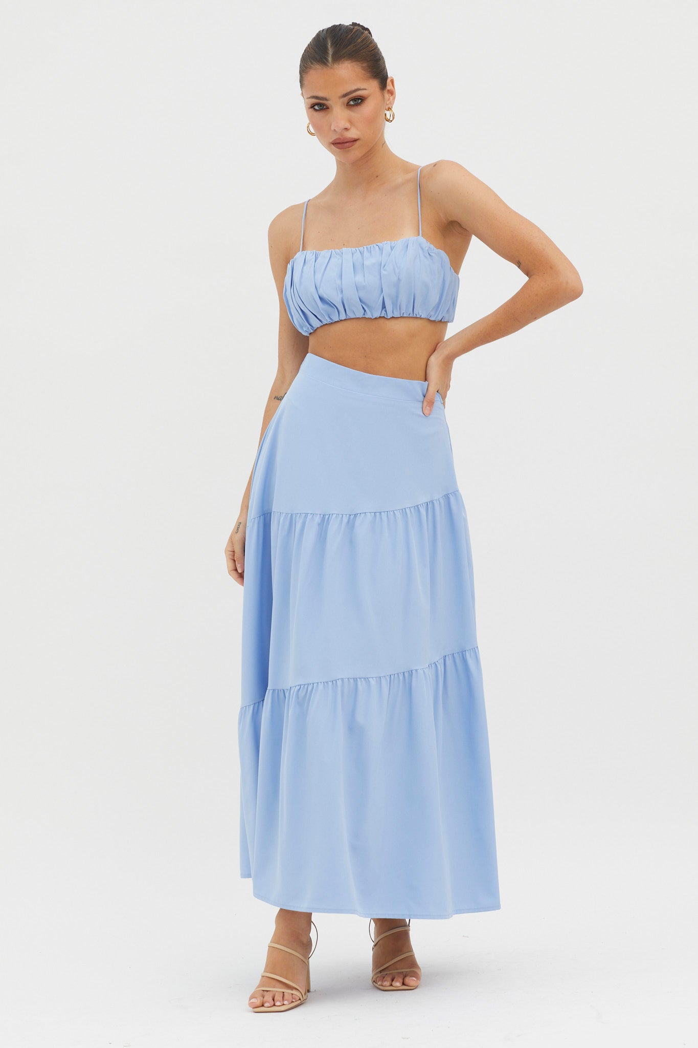 Bondi Gathered Crop Top Blue by Selfie Leslie