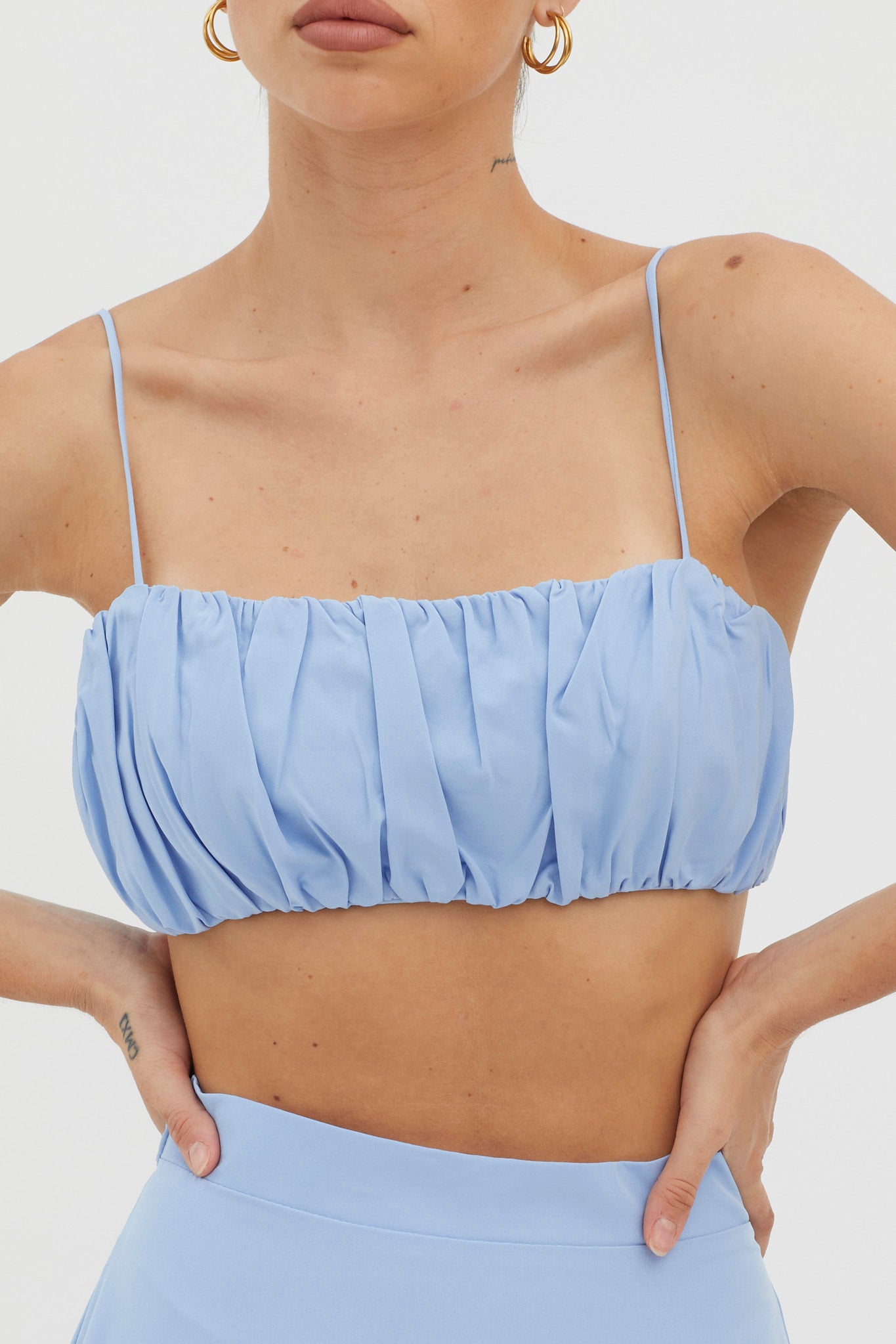 Bondi Gathered Crop Top Blue by Selfie Leslie