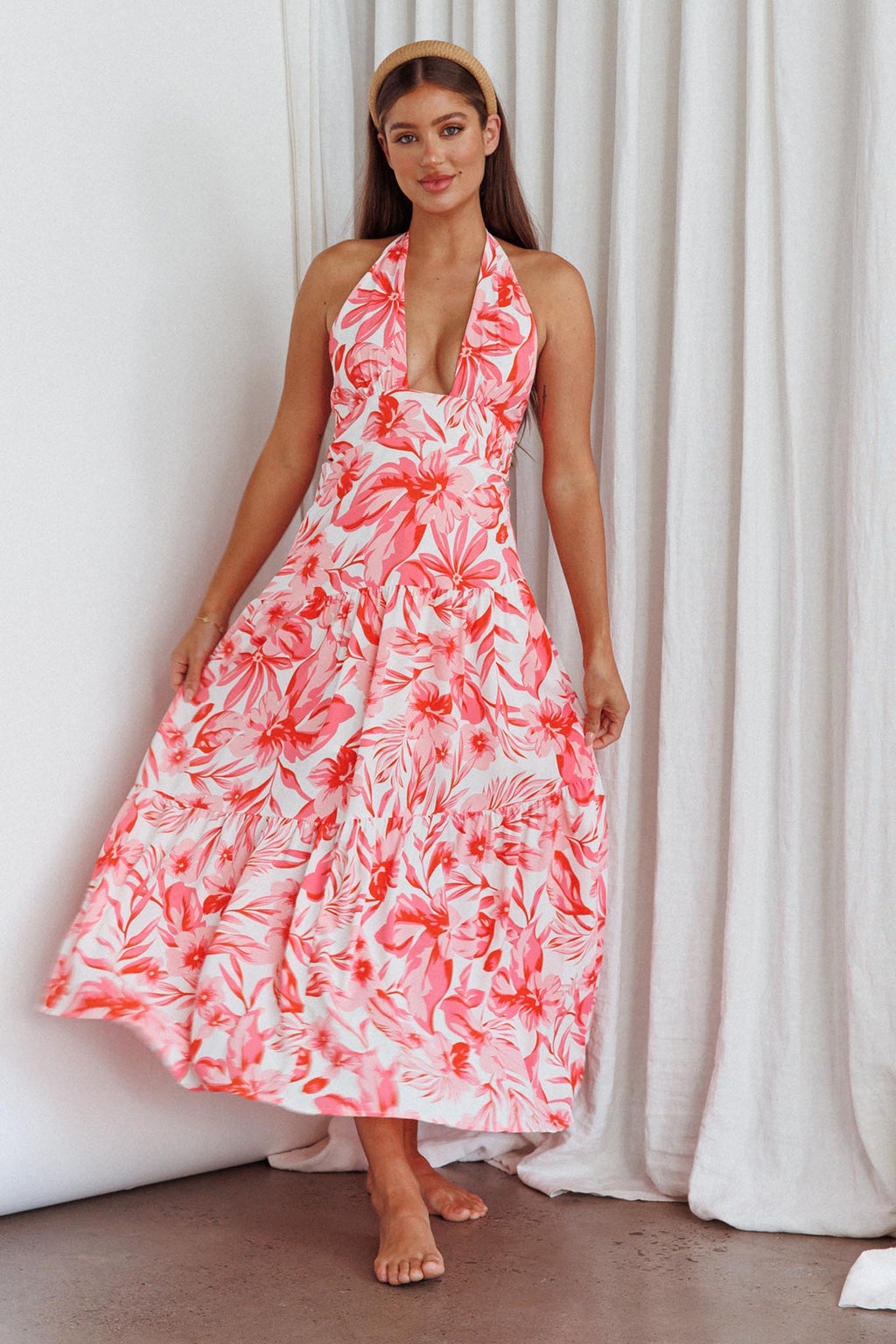 Bondi Keyhole Bust Maxi Dress Floral Pink by Selfie Leslie