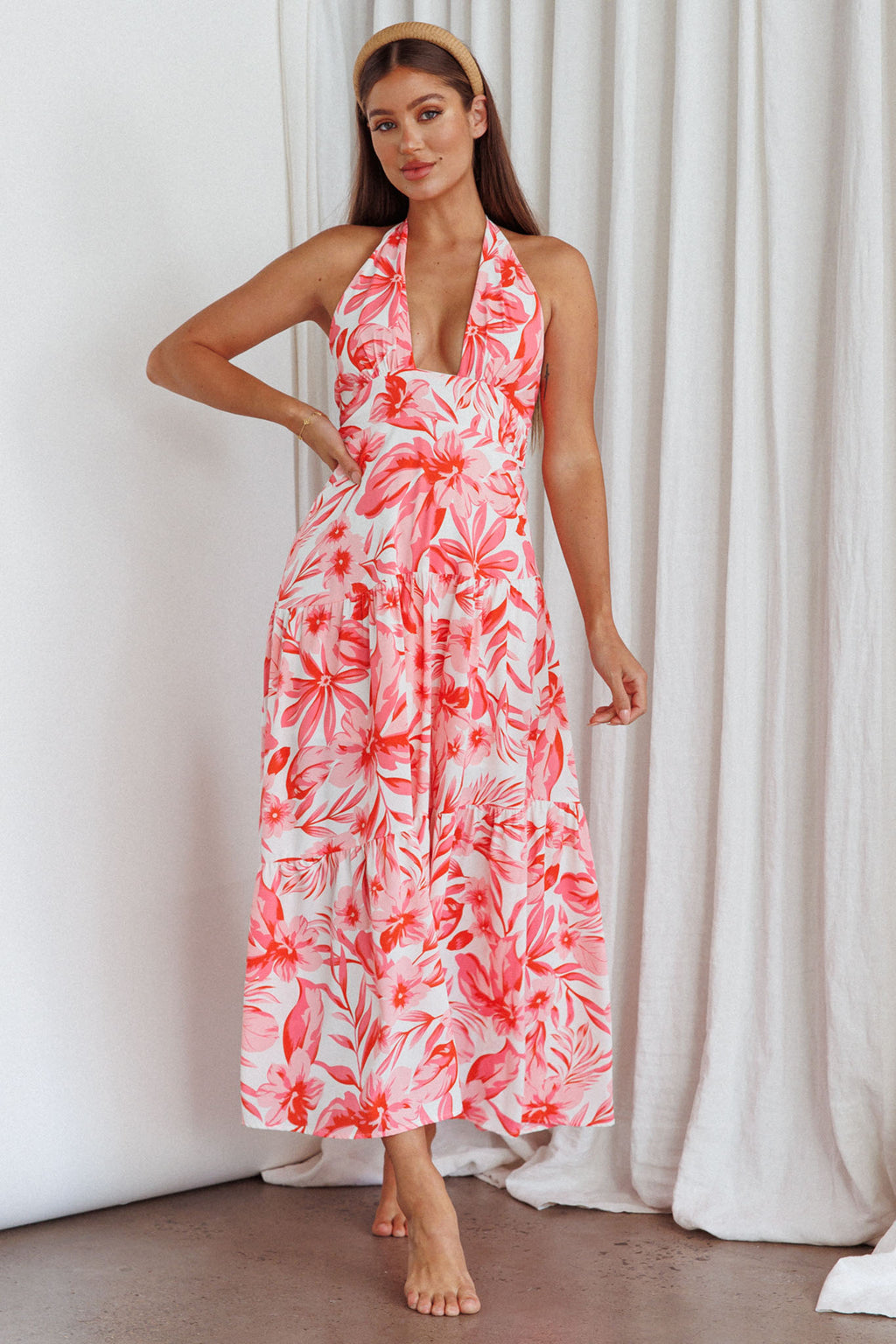 Bondi Keyhole Bust Maxi Dress Floral Pink by Selfie Leslie