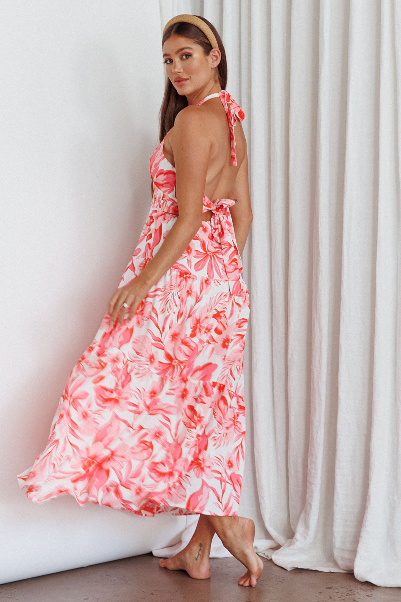 Bondi Keyhole Bust Maxi Dress Floral Pink by Selfie Leslie