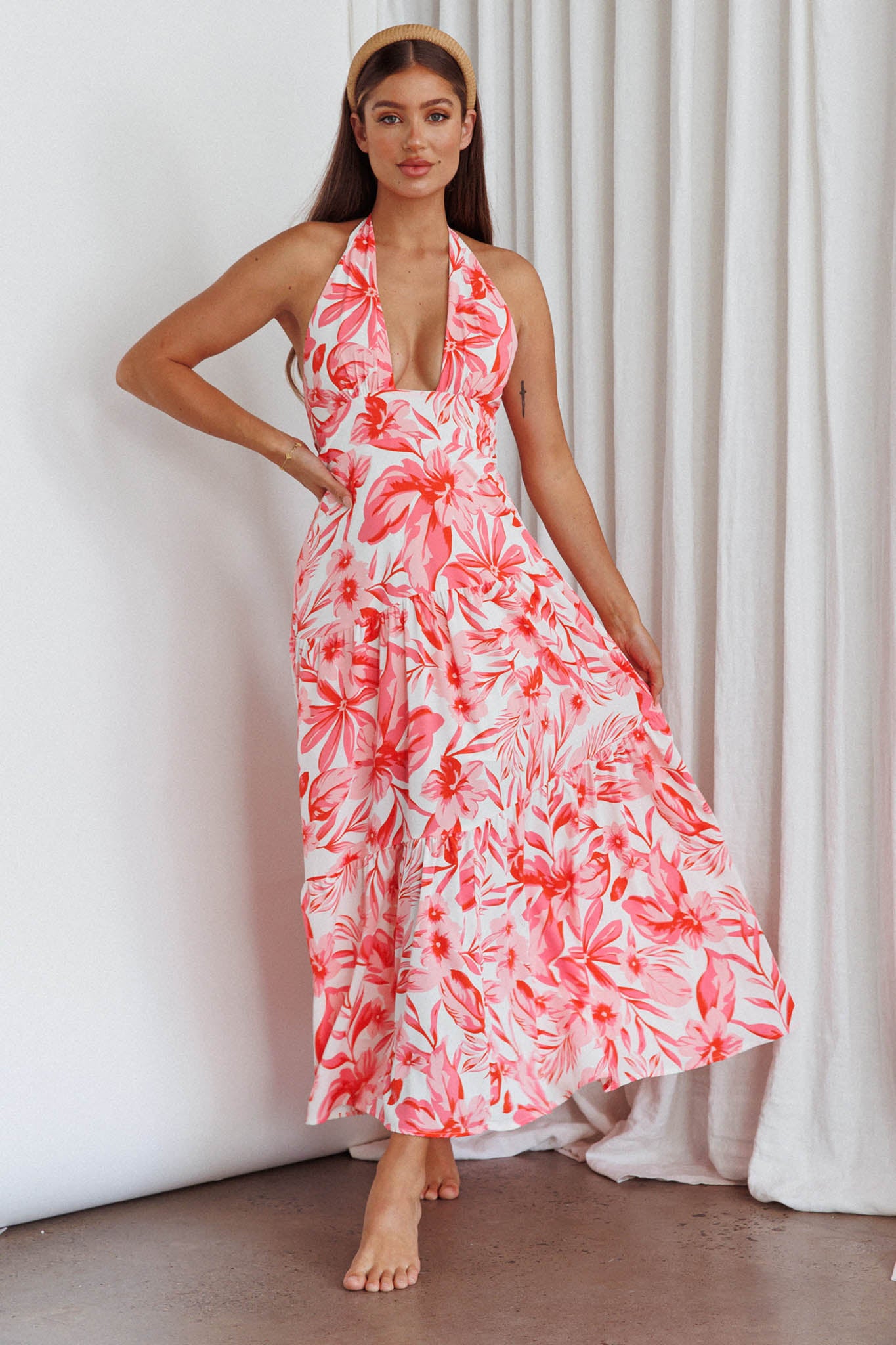 Bondi Keyhole Bust Maxi Dress Floral Pink by Selfie Leslie
