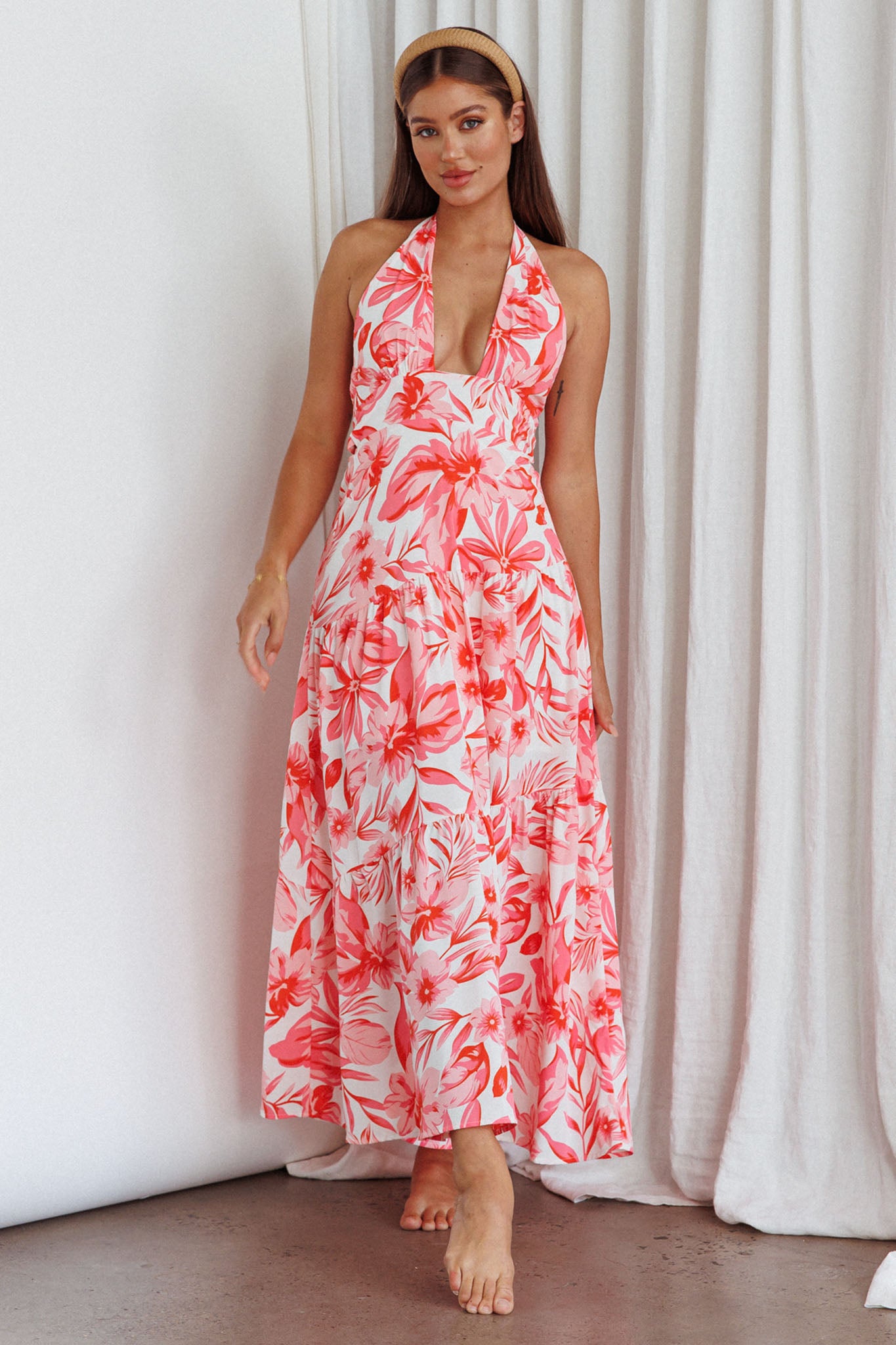 Bondi Keyhole Bust Maxi Dress Floral Pink by Selfie Leslie