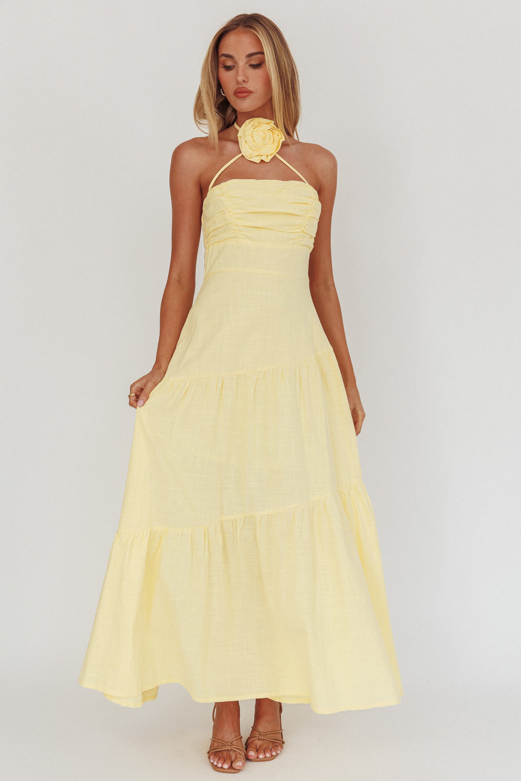 Bondi Rose Decoration Maxi Dress Lemon by Selfie Leslie