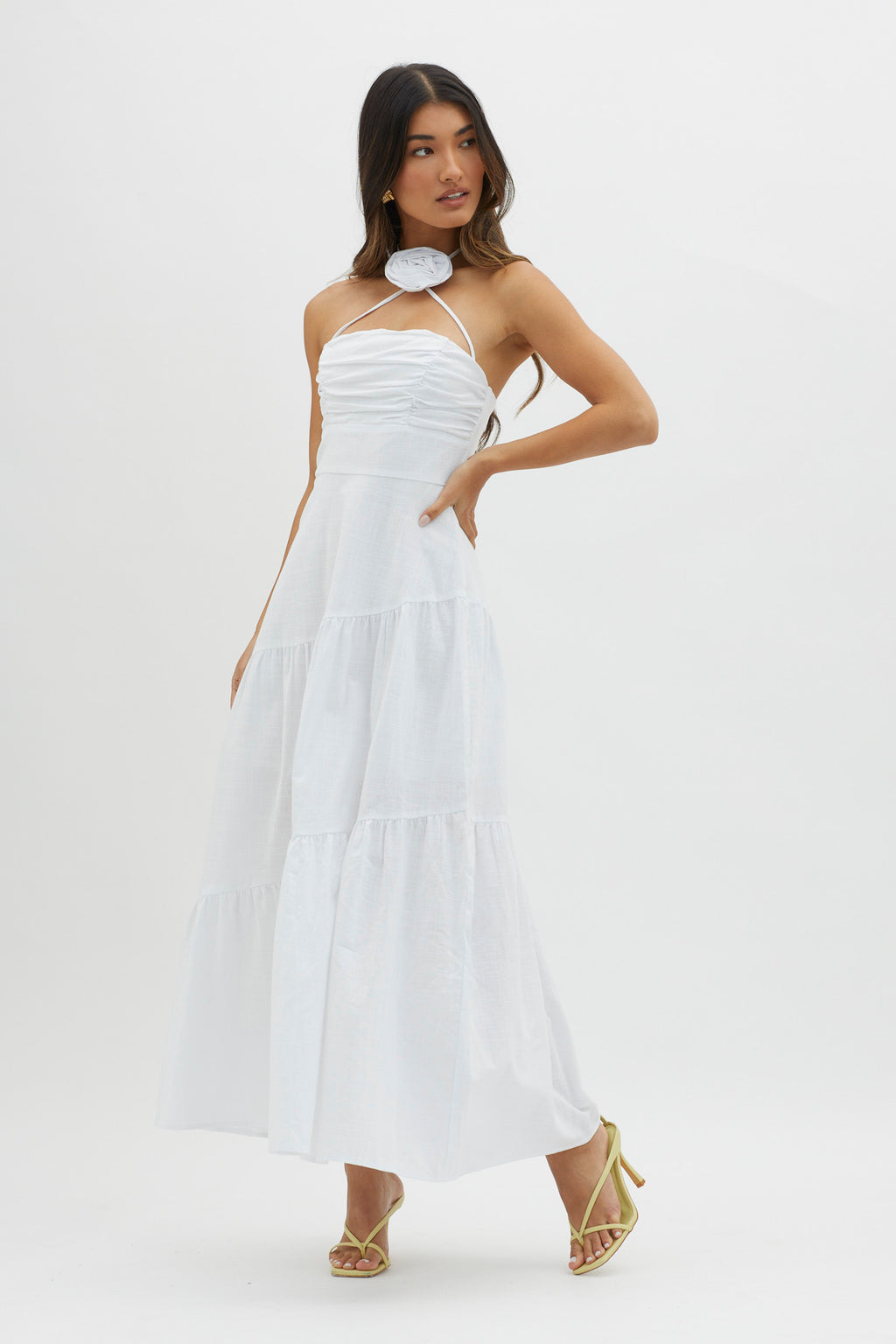 Bondi Rose Decoration Maxi Dress White by Selfie Leslie