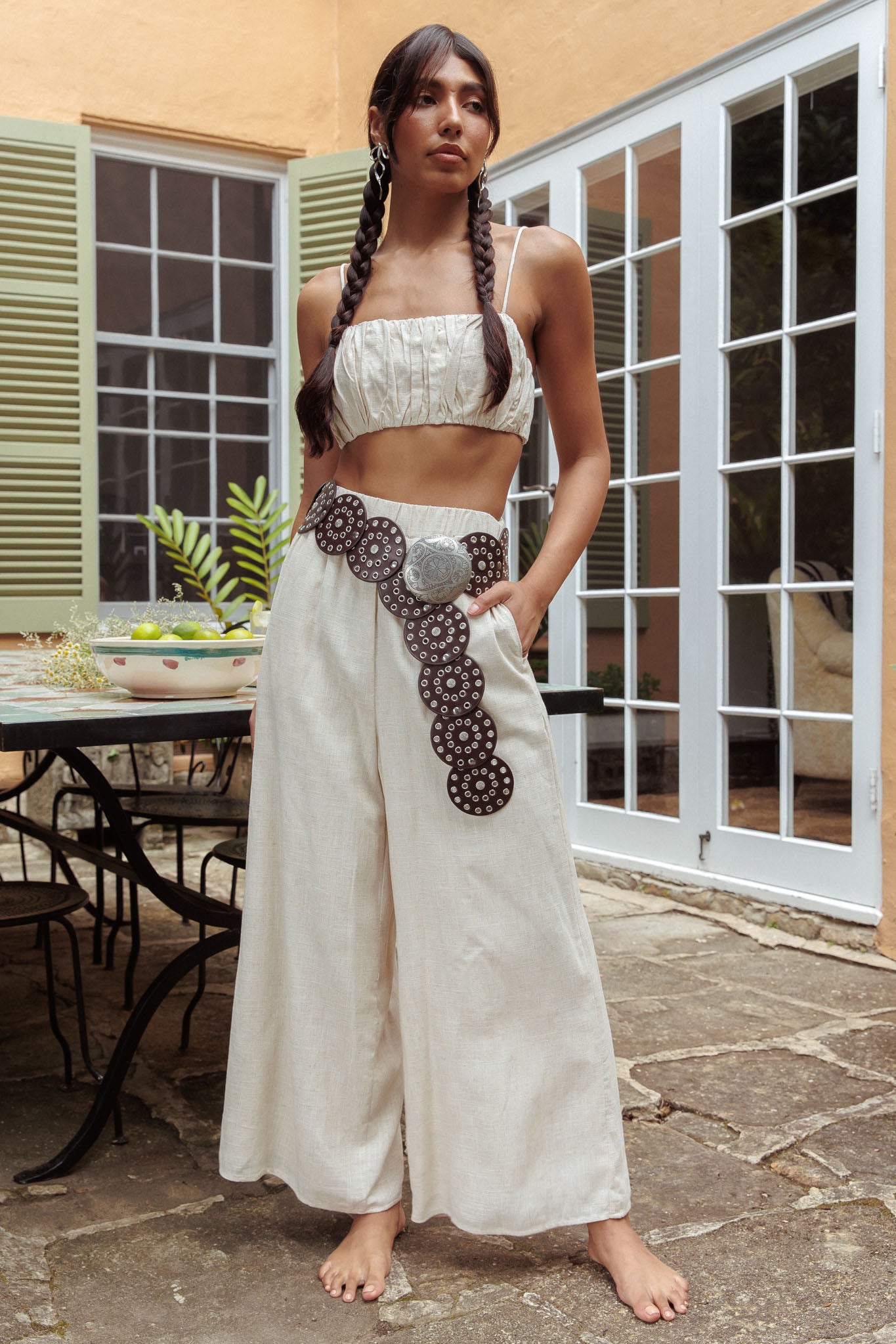 Bondi Gathered Crop Top Oat by Selfie Leslie