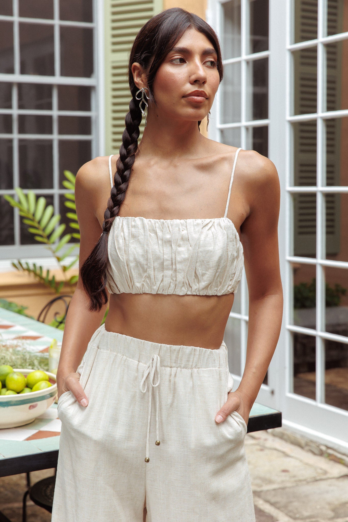 Bondi Gathered Crop Top Oat | Selfie Leslie