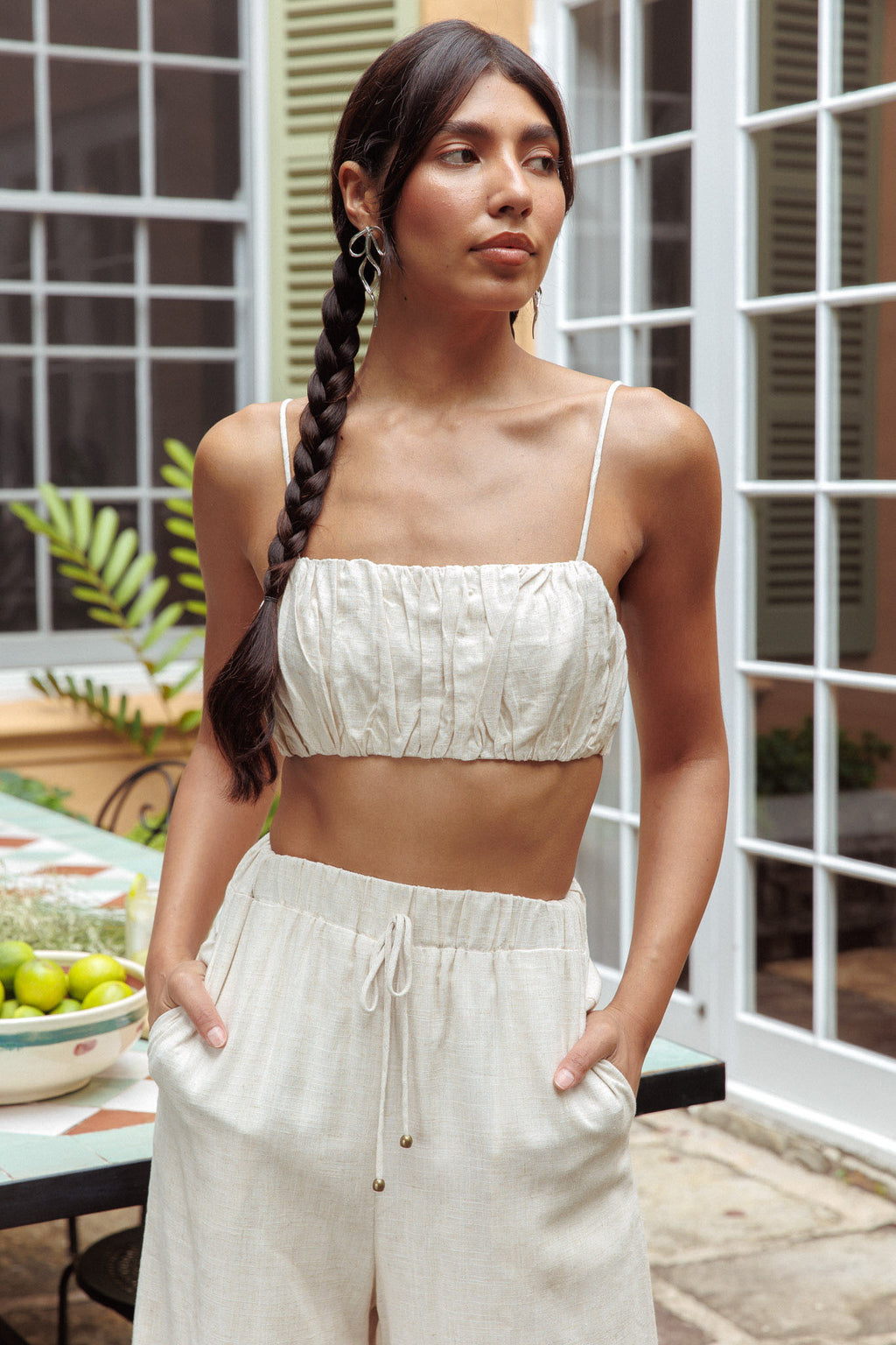 Bondi Gathered Crop Top Oat by Selfie Leslie