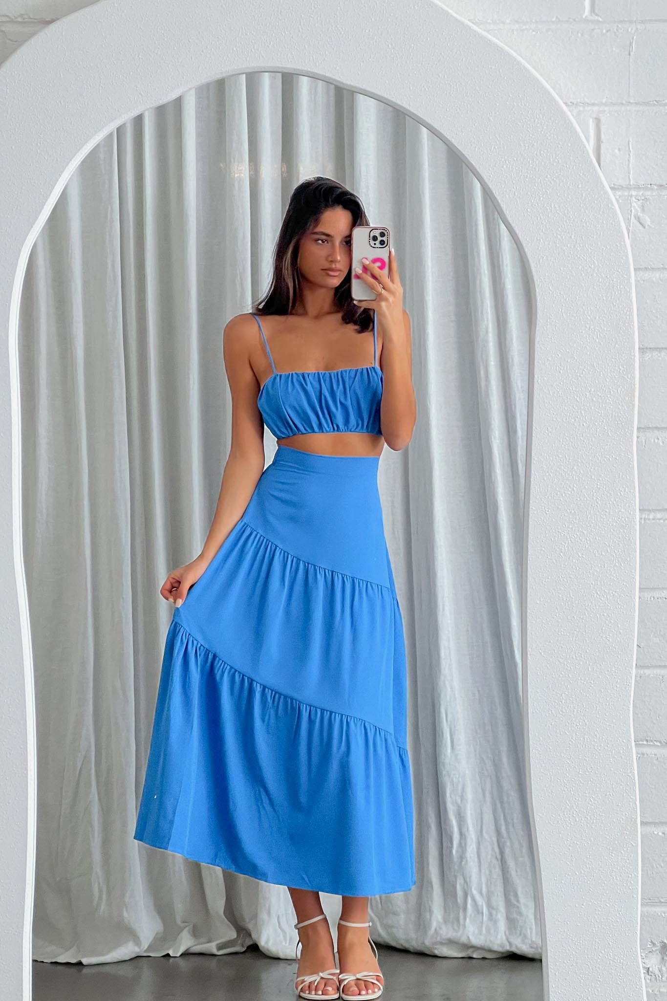 Bondi Waist Tie Maxi Skirt Sapphire by Selfie Leslie