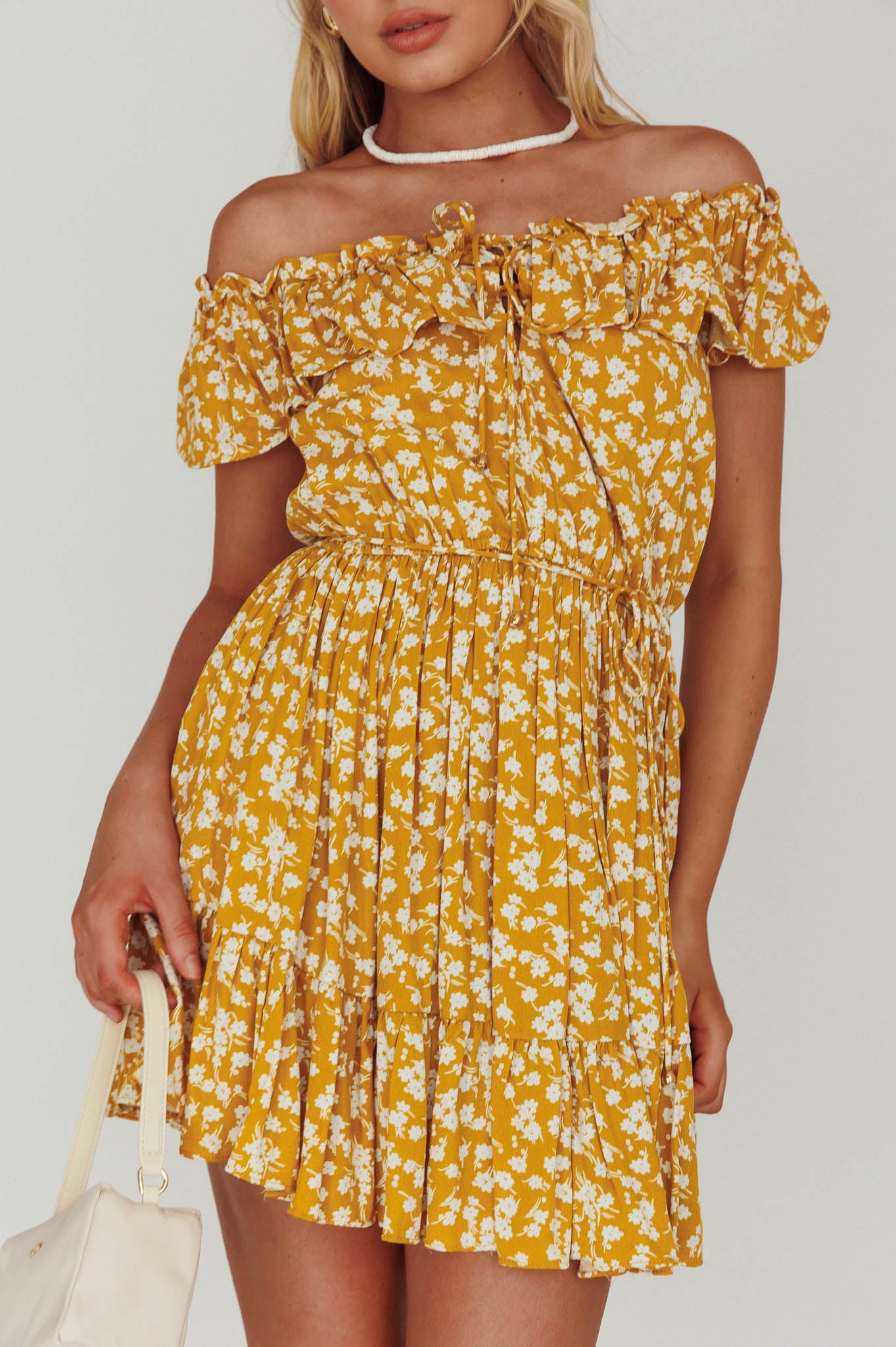 Lauran Tied Back Frill Dress Floral Yellow