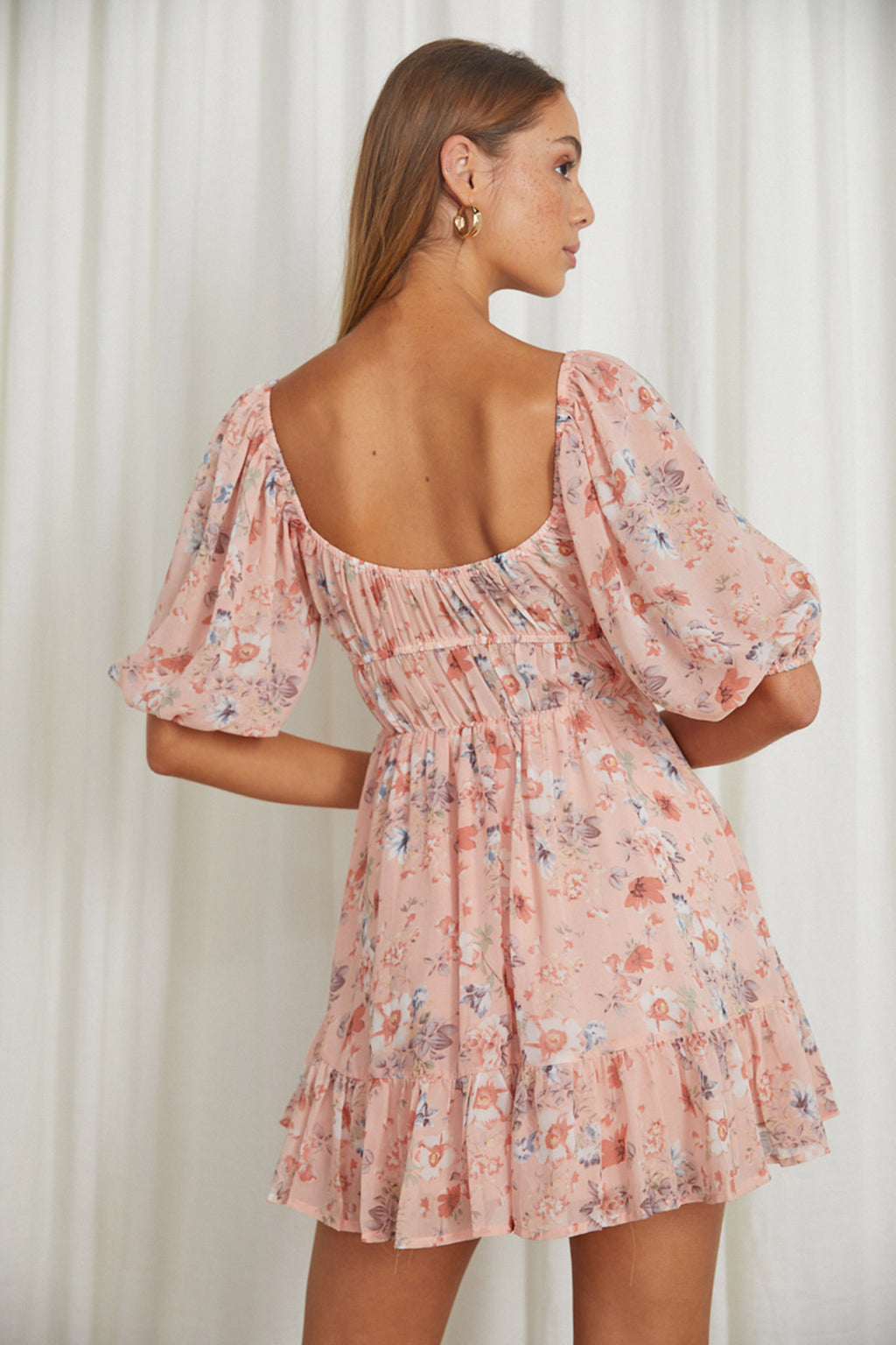 Vista Del Mar Tied Bust Mini Dress Floral Pink by Selfie Leslie