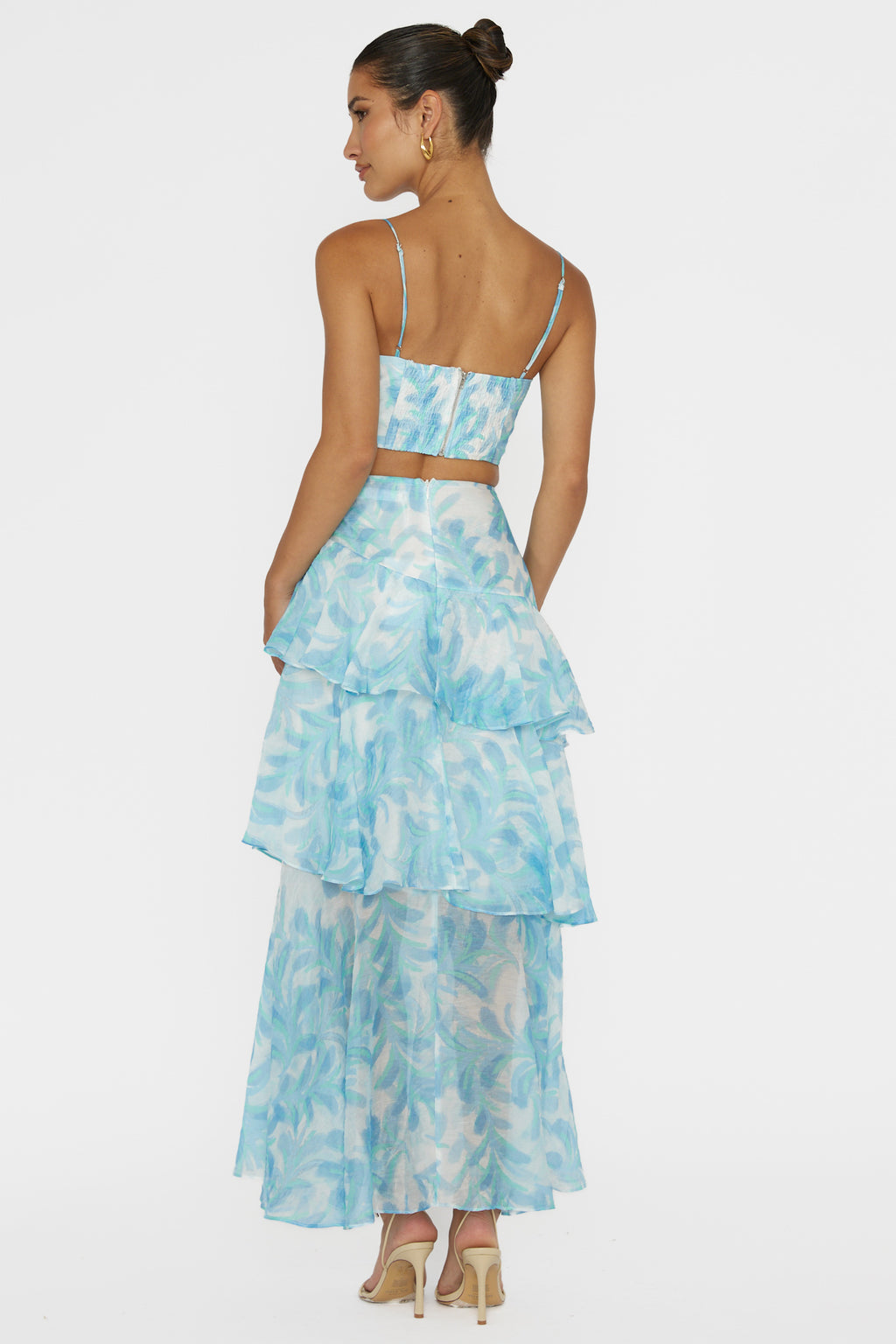 Veda Tiered Ruffle Maxi Skirt Floral Blue by Selfie Leslie