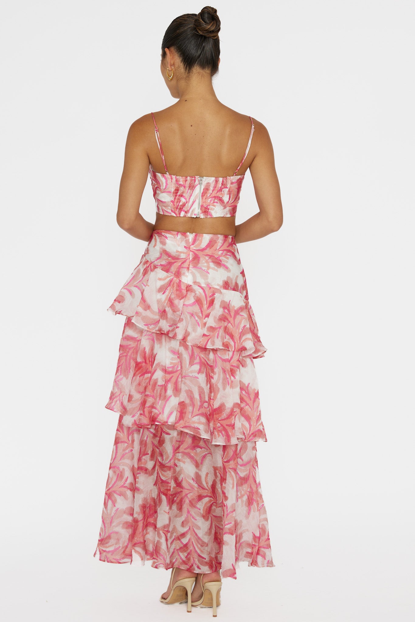 Veda Tiered Ruffle Maxi Skirt Floral Pink - M Veda Tiered Ruffle Maxi Skirt Floral Pink - M