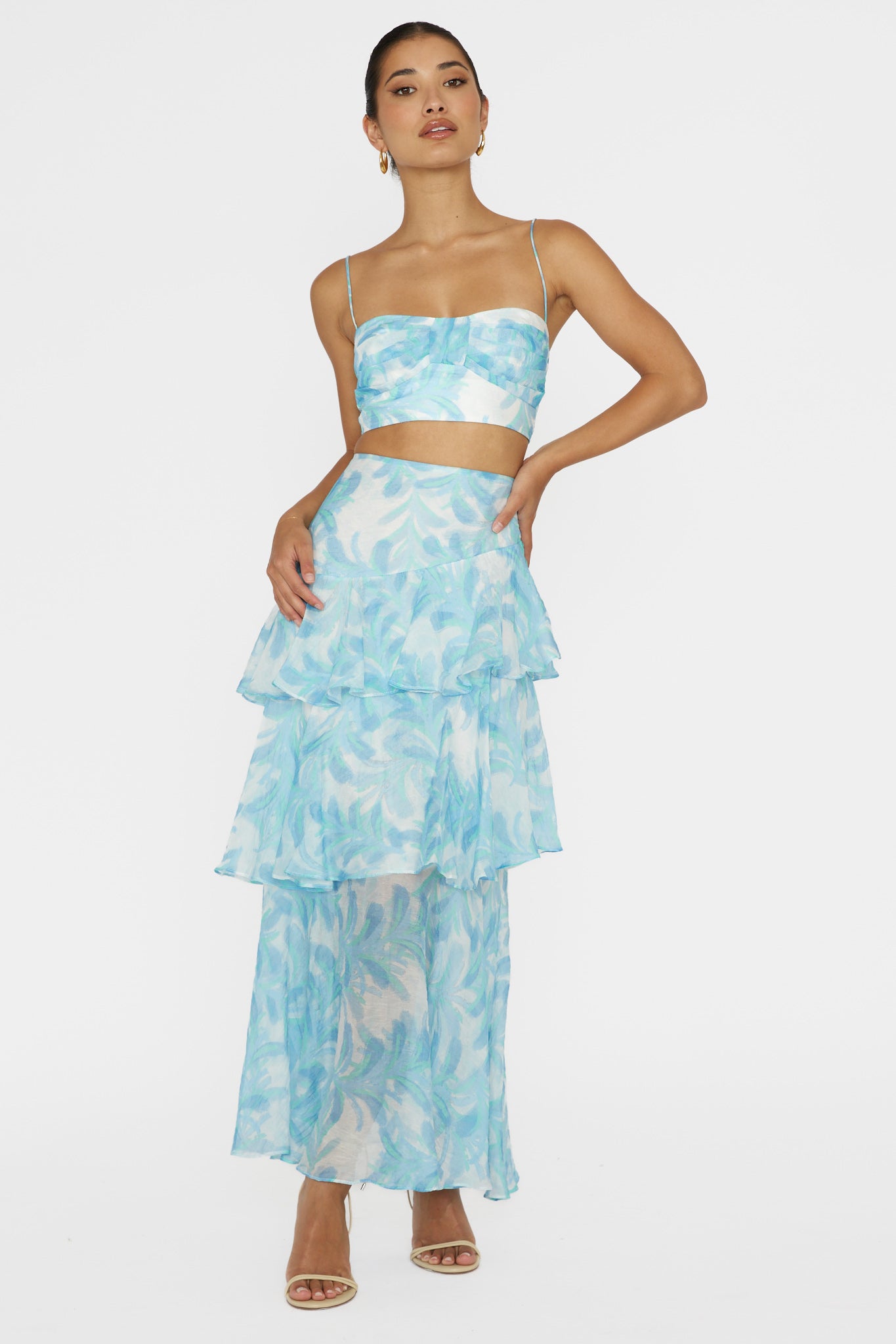 Veda Pleat Crop Top Floral Blue by Selfie Leslie