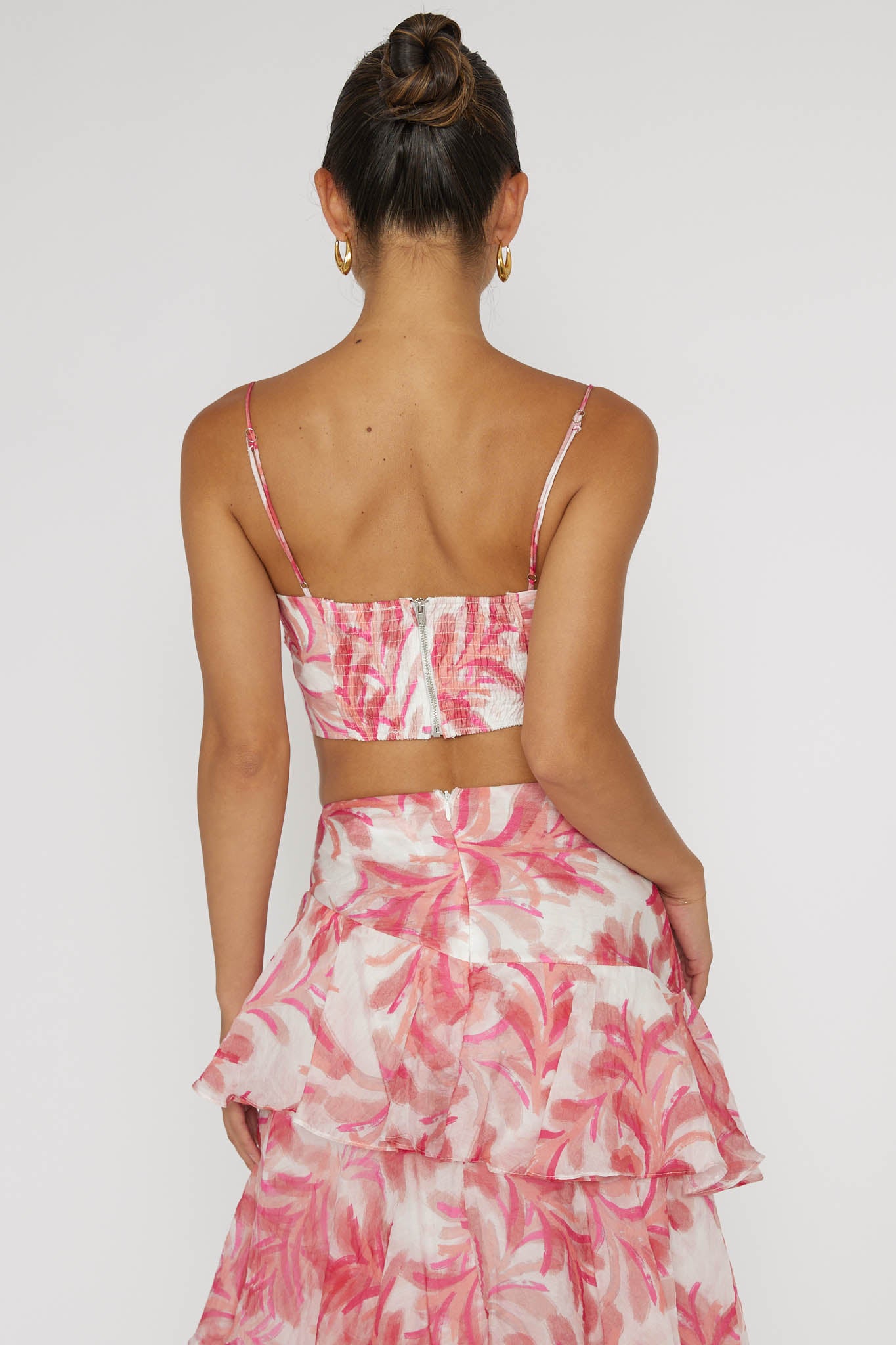 Veda Pleat Crop Top Floral Pink by Selfie Leslie