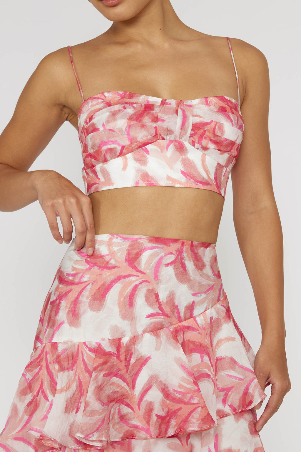 Veda Pleat Crop Top Floral Pink by Selfie Leslie