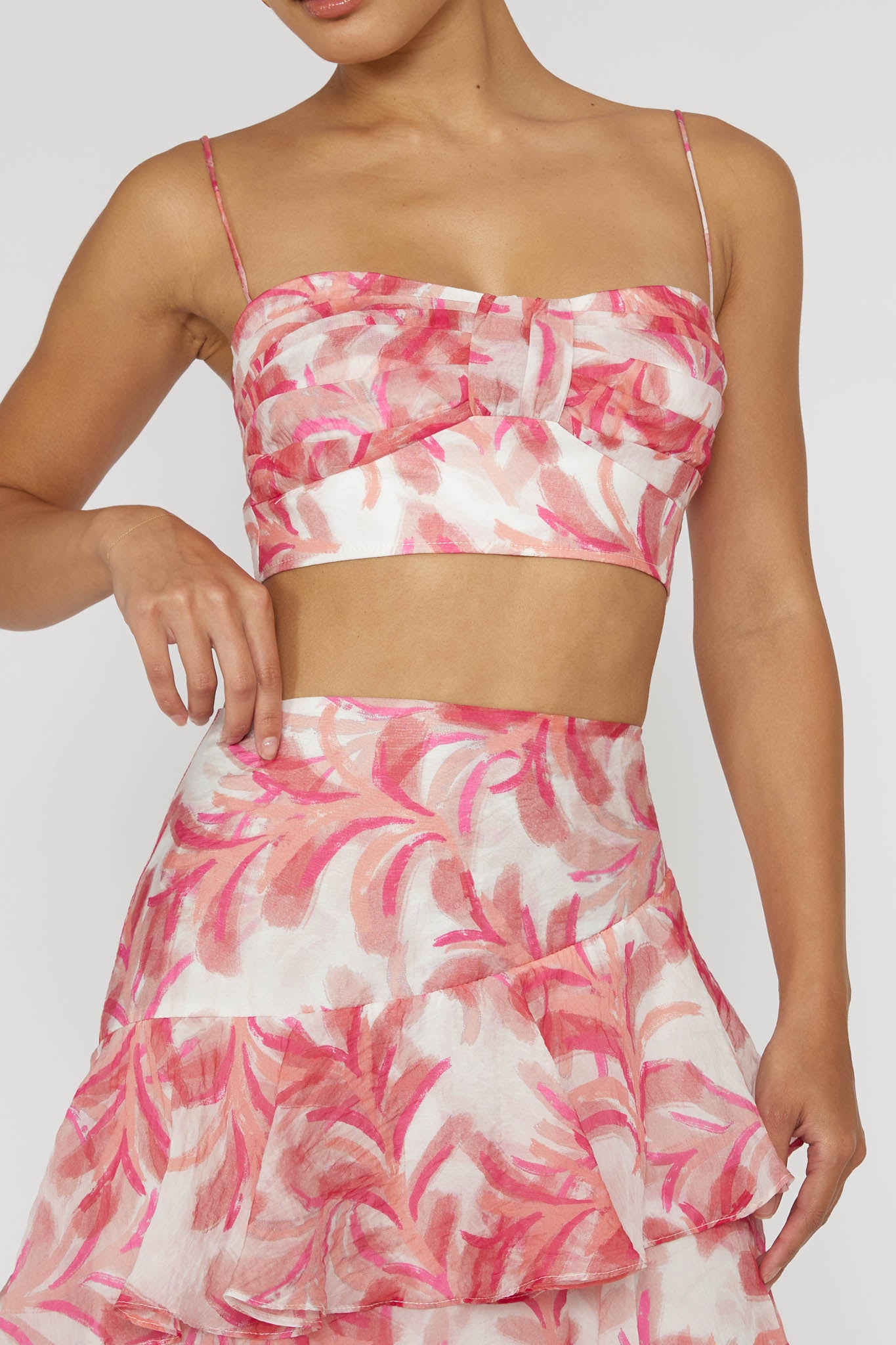 Veda Pleat Crop Top Floral Pink by Selfie Leslie