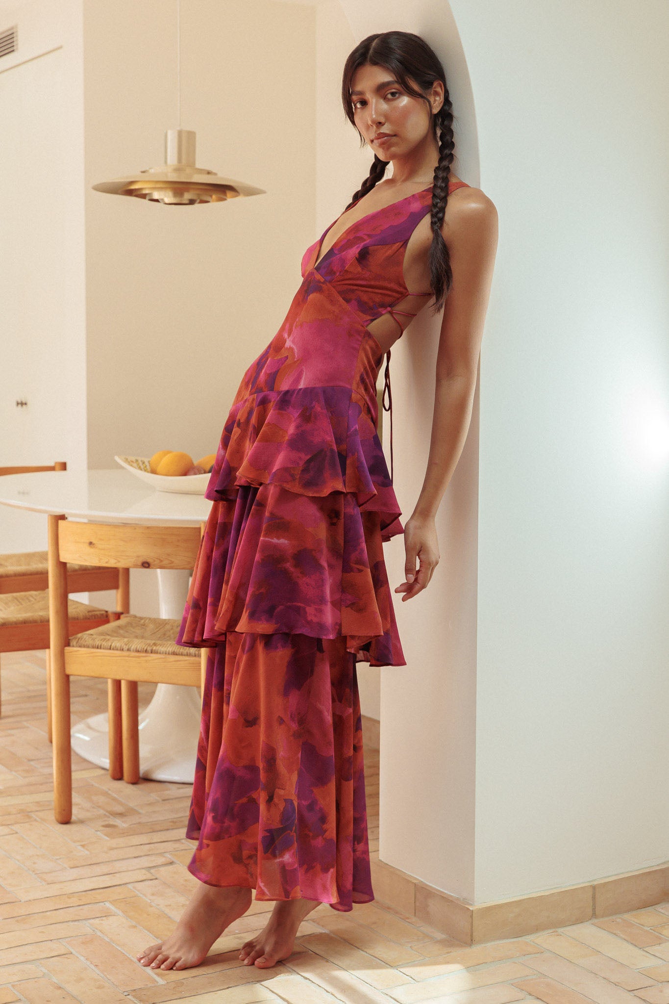 Veda Strappy Back Ruffle Midi Dress Dark Rose by Selfie Leslie