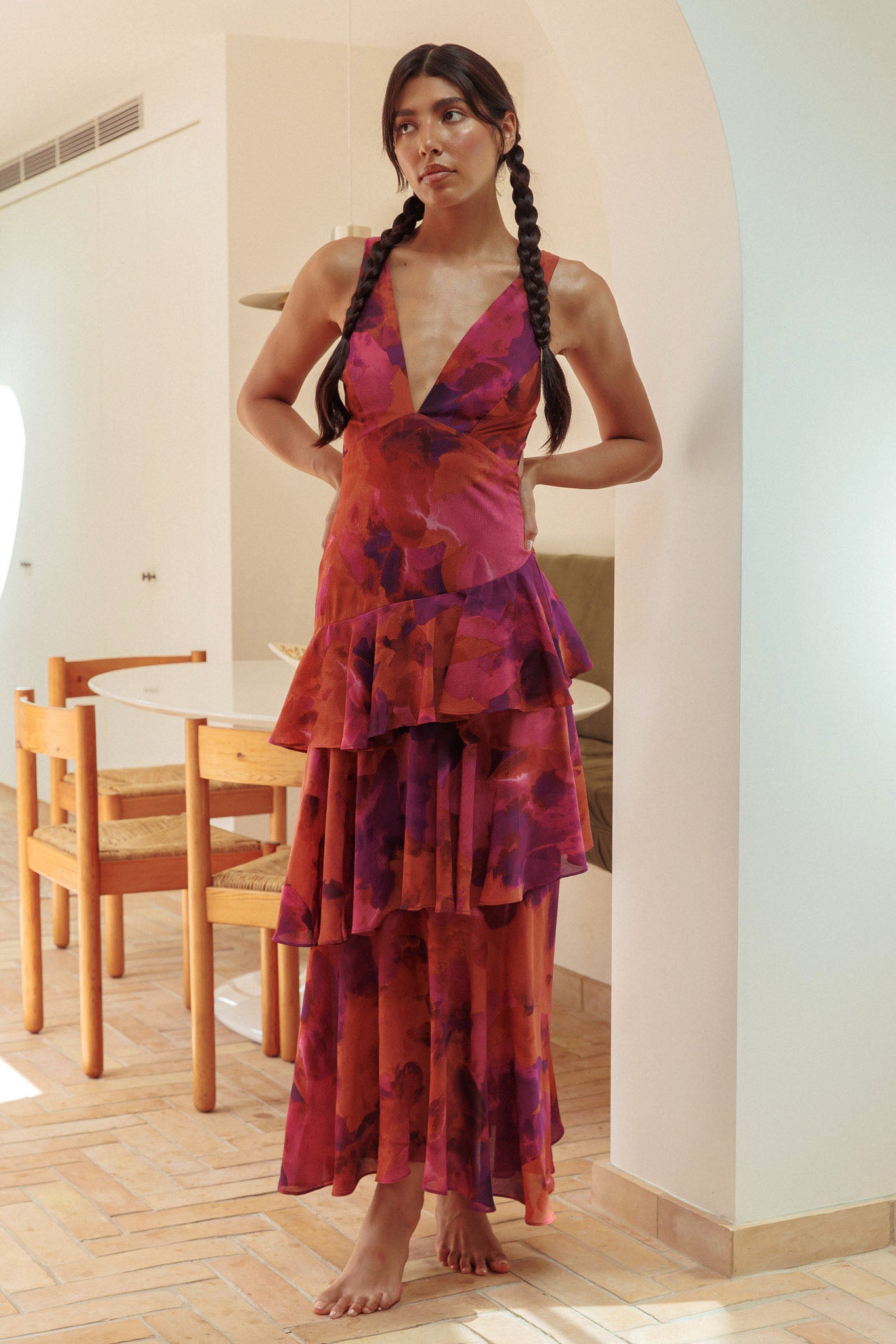 Veda Strappy Back Ruffle Midi Dress Dark Rose by Selfie Leslie