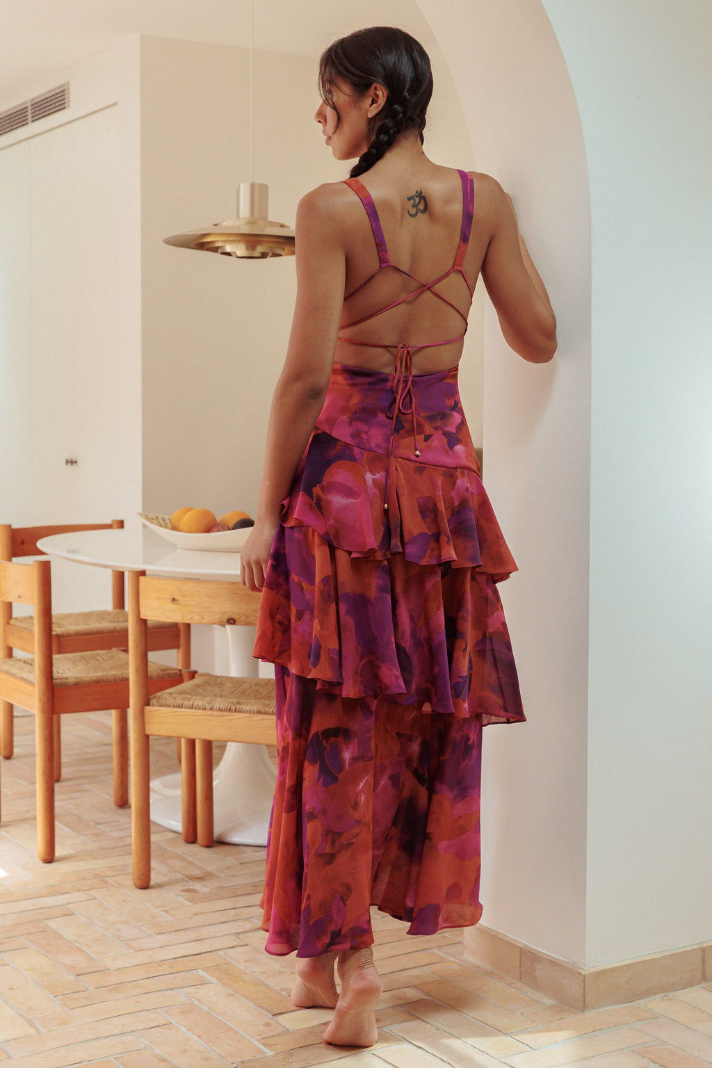 Veda Strappy Back Ruffle Midi Dress Dark Rose by Selfie Leslie