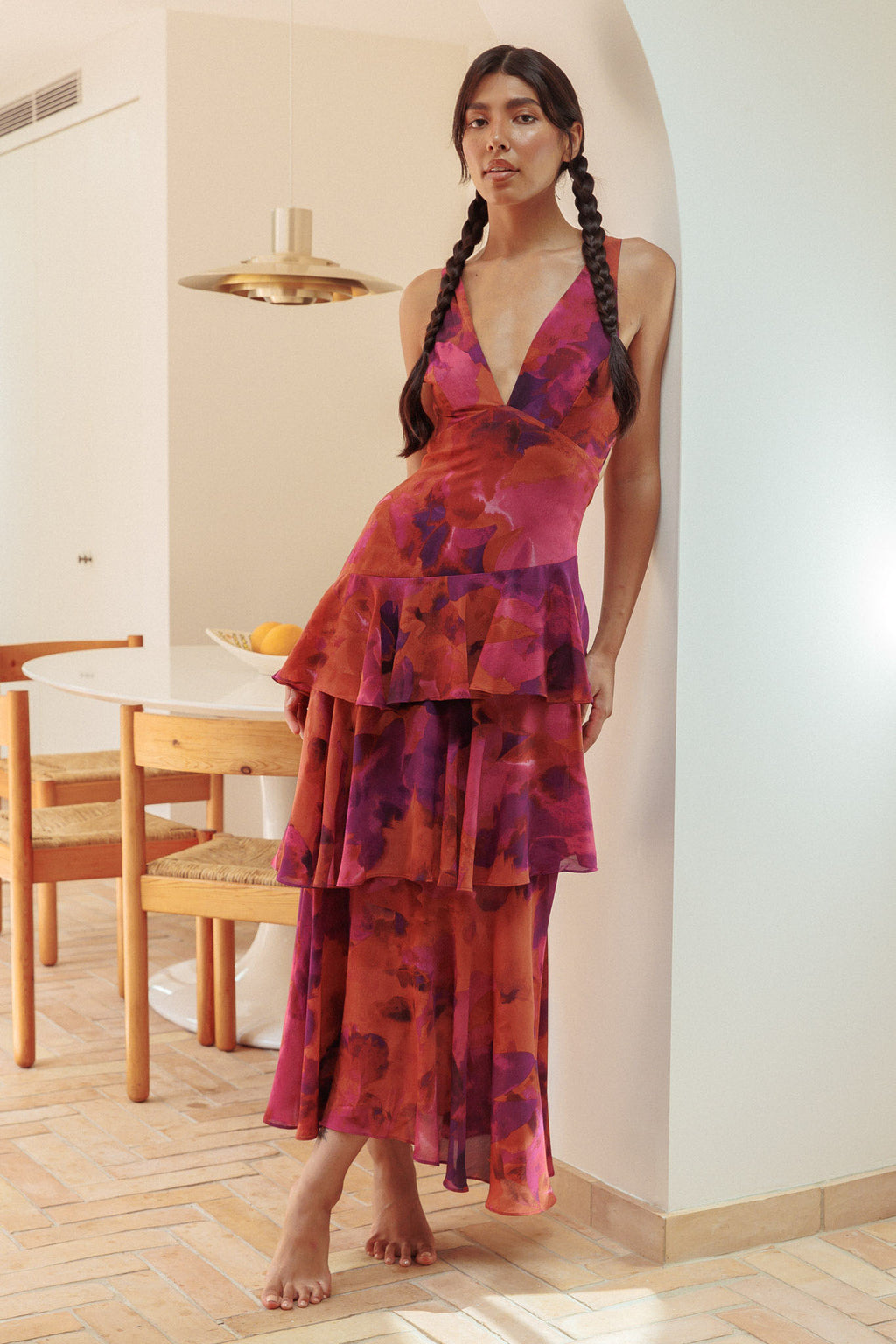 Veda Strappy Back Ruffle Midi Dress Dark Rose by Selfie Leslie