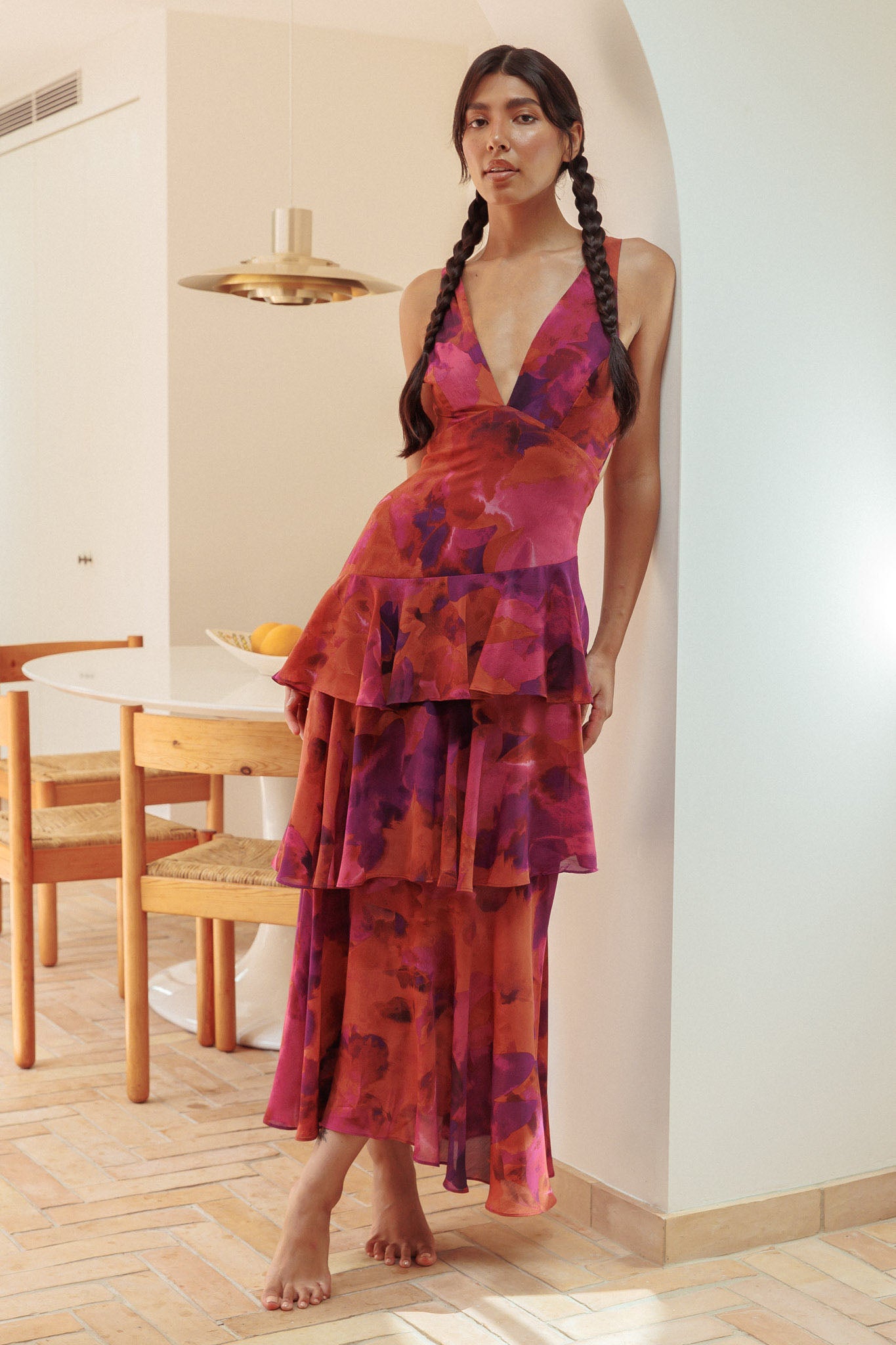 Veda Strappy Back Ruffle Midi Dress Dark Rose by Selfie Leslie