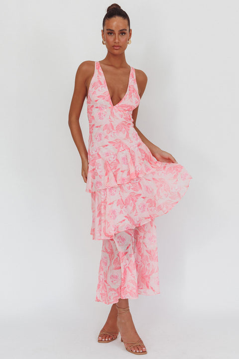 Veda Strappy Back Maxi Dress Floral Pink M