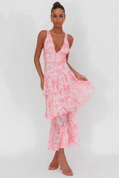 veda strappy back ruffle midi dress floral Maxi Pink M Size:XXL (Fits size US 14-16/UK 18-20)(Bust 47 inches; Waist 42 inches) Ava Presley 40043 Perfect for a special New In Accessories