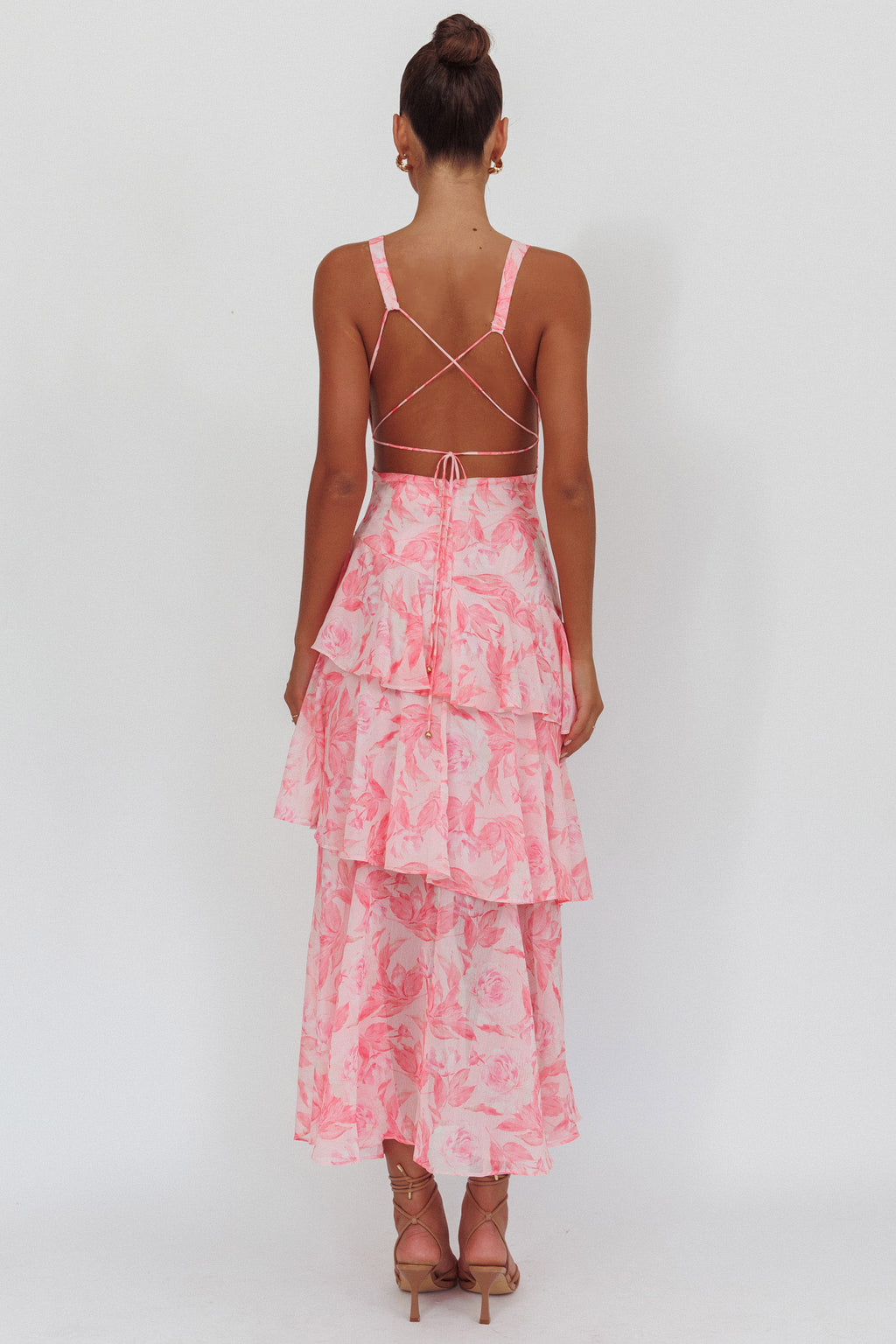 Veda Strappy Back Maxi Dress Floral Pink by Selfie Leslie