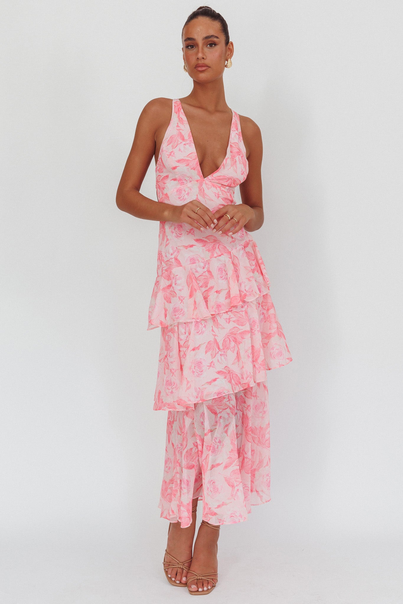 Veda Strappy Back Maxi Dress Floral Pink by Selfie Leslie