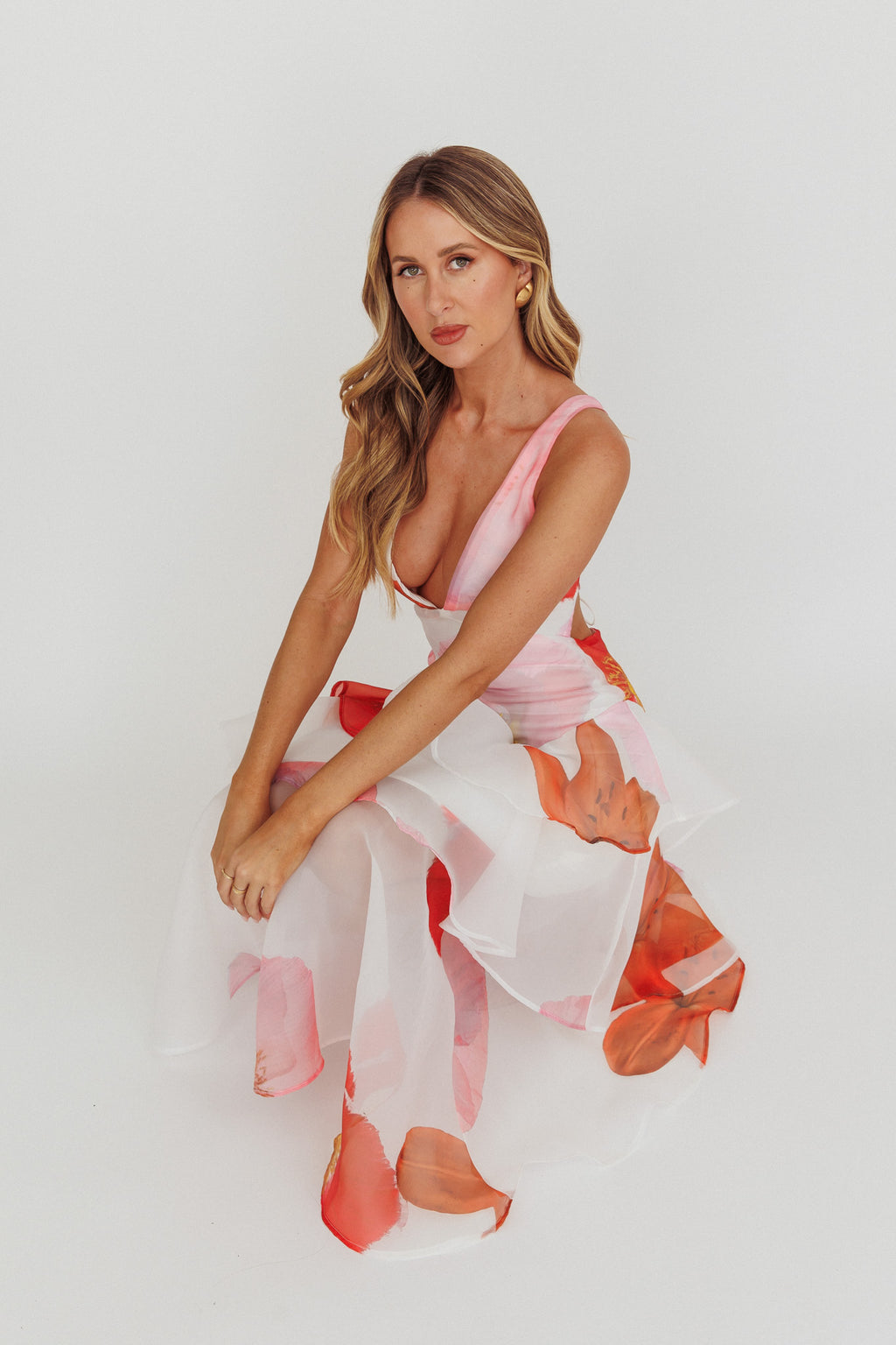 Veda Strappy Back Ruffle Maxi Dress Flowers Pink by Selfie Leslie