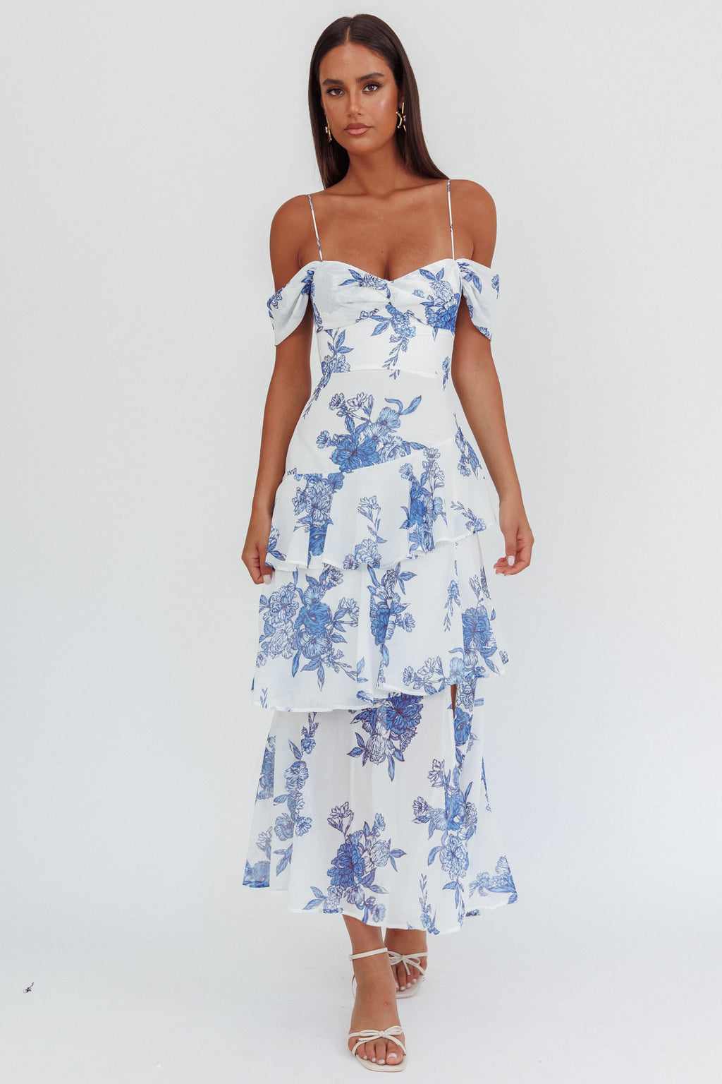 Veda Off-Shoulder Maxi Dress Floral Blue by Selfie Leslie