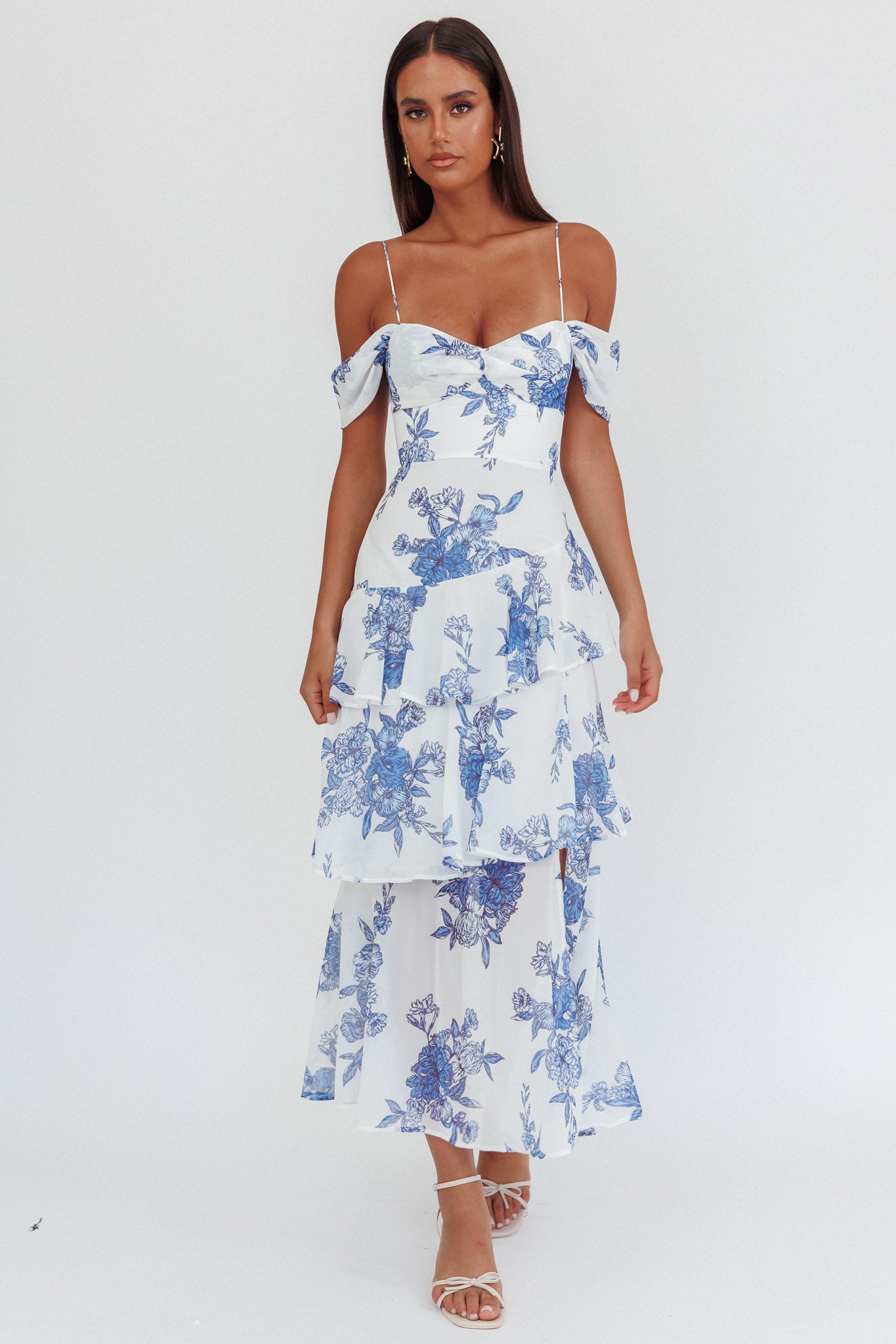 Veda Off-Shoulder Maxi Dress Floral Blue by Selfie Leslie