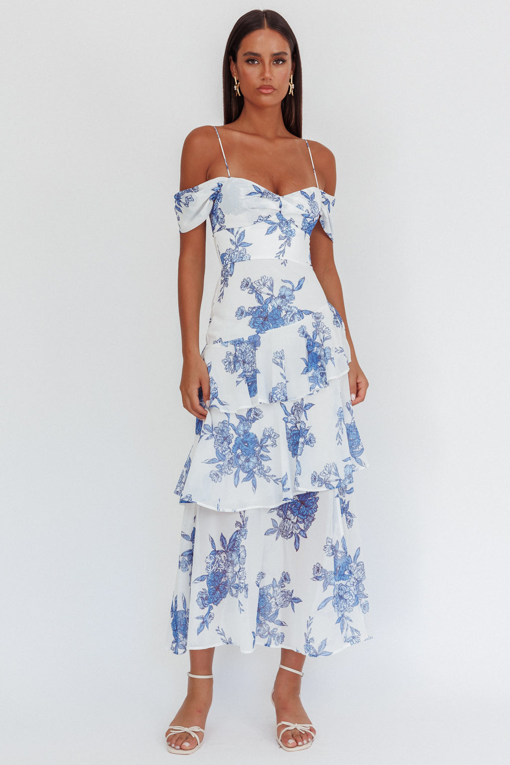 Veda Off-Shoulder Maxi Dress Floral Blue by Selfie Leslie