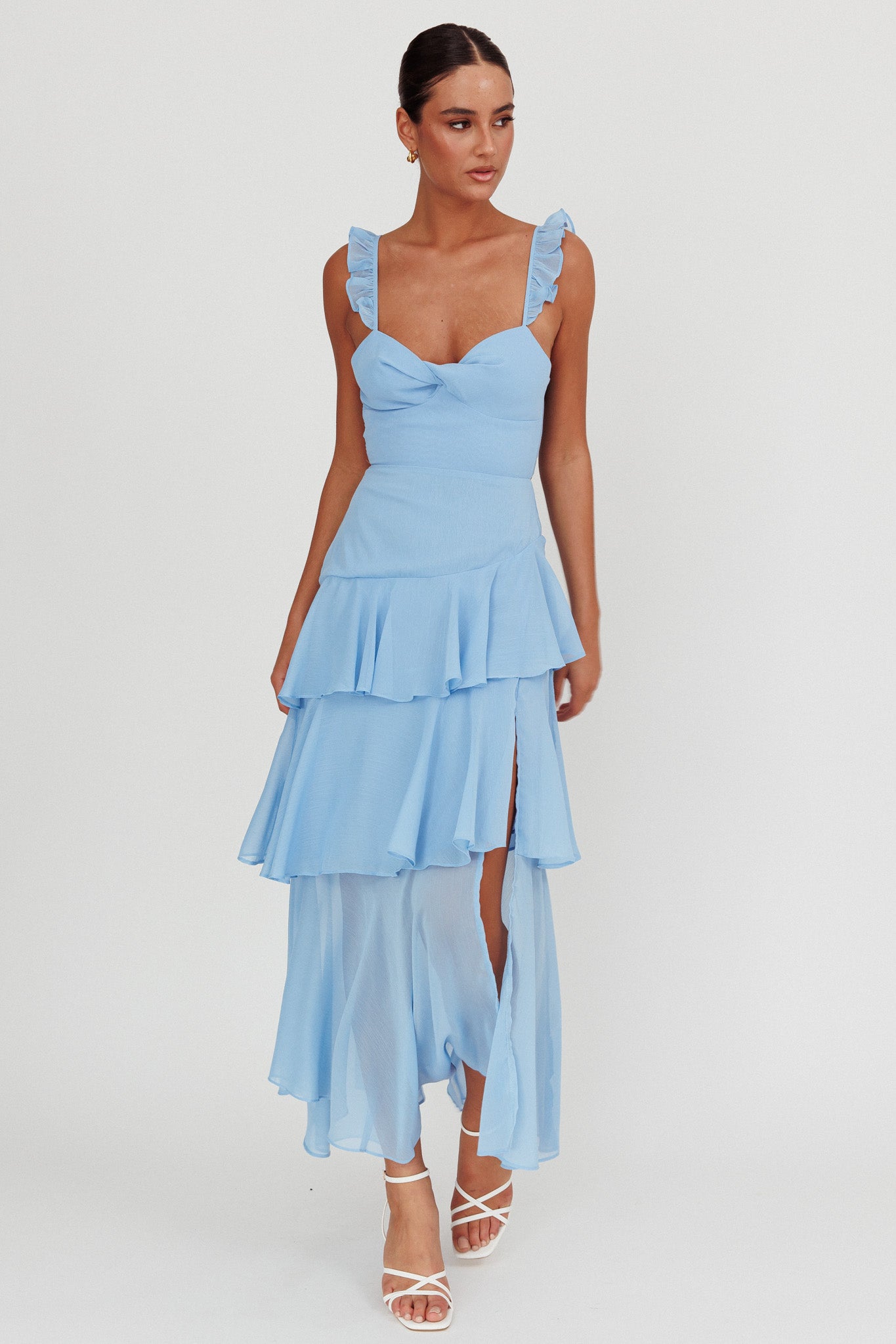 ruffle strap a line dress in blue Veda Split Maxi XS IVORY LINEN SHIRT MAO COLLAR Embrace effortless summer style DIY Owl Costume | Size:12-14Y