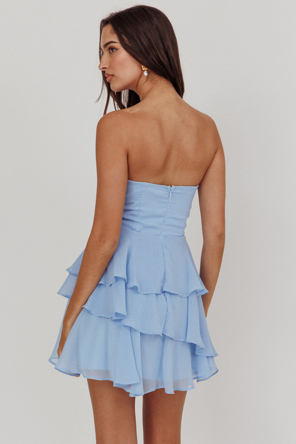 Veda Strapless Ruffle Mini Dress Blue by Selfie Leslie
