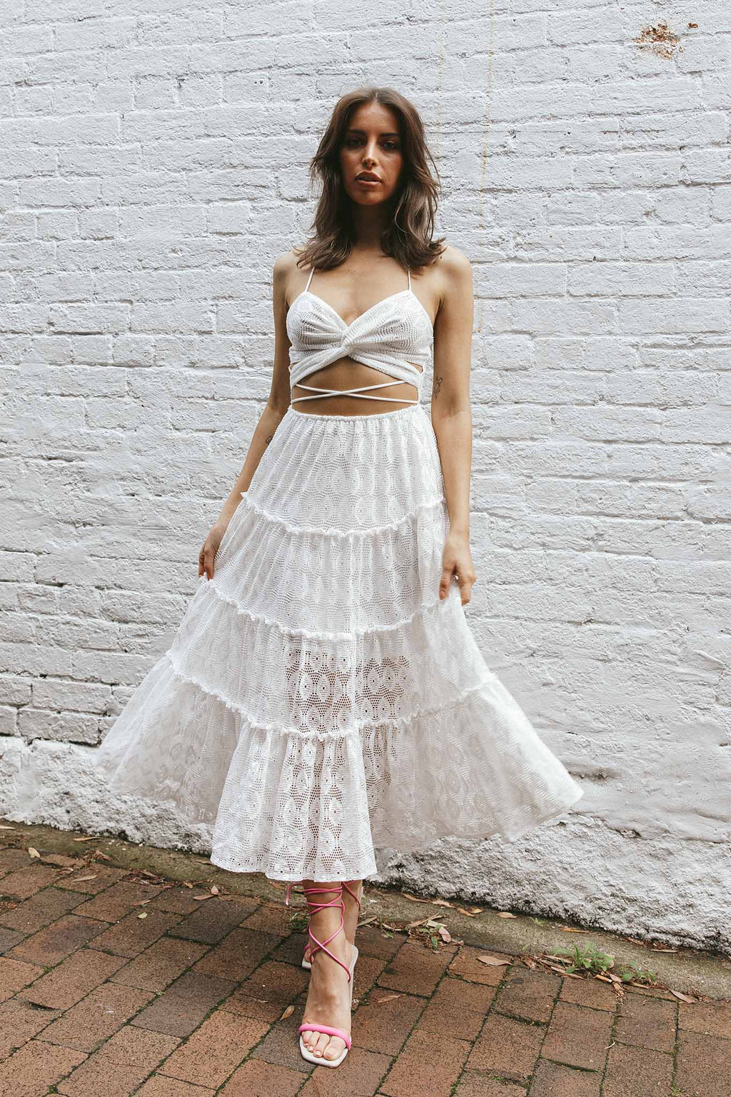In Luck Cut-Out Waist Midi Dress White by Selfie Leslie