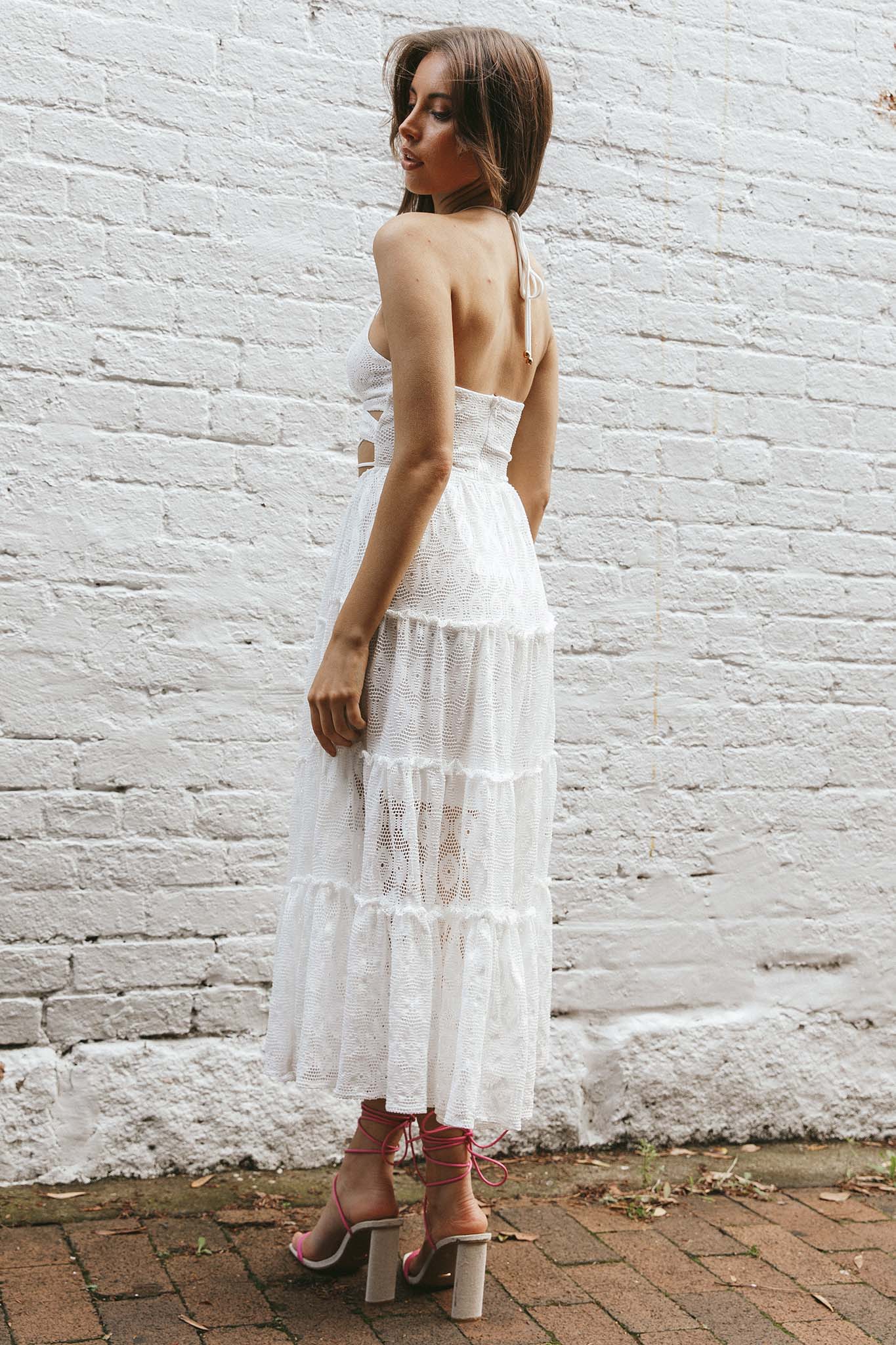 In Luck Cut-Out Waist Midi Dress White by Selfie Leslie