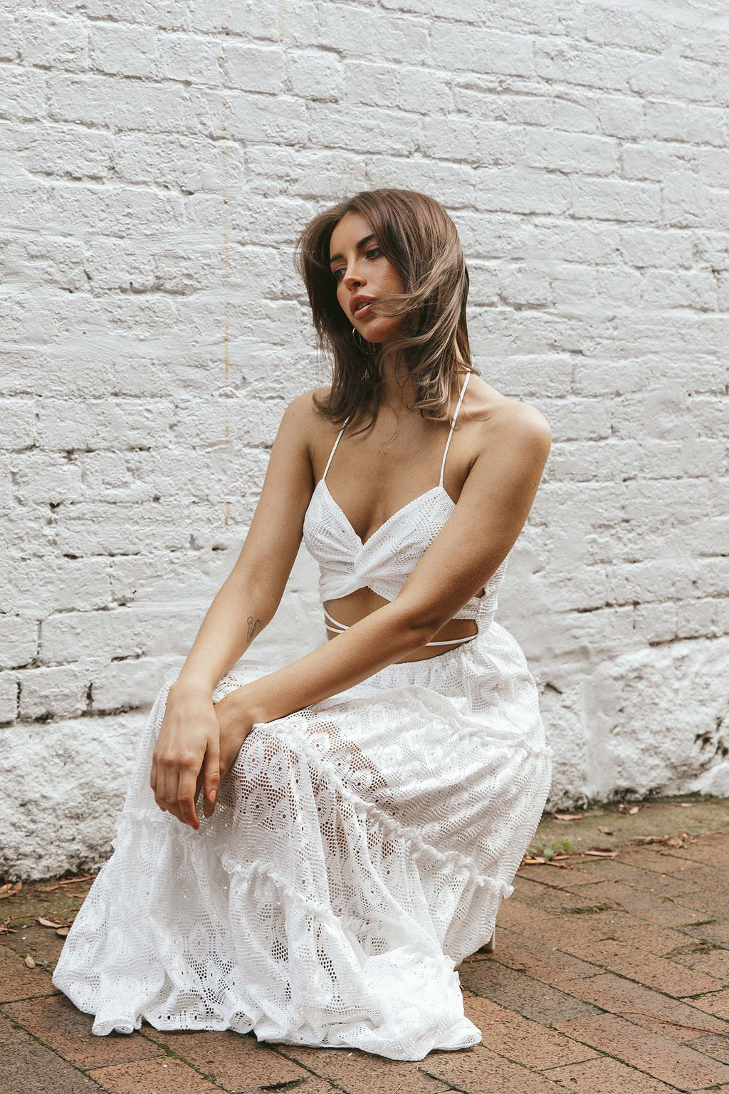 In Luck Cut-Out Waist Midi Dress White by Selfie Leslie