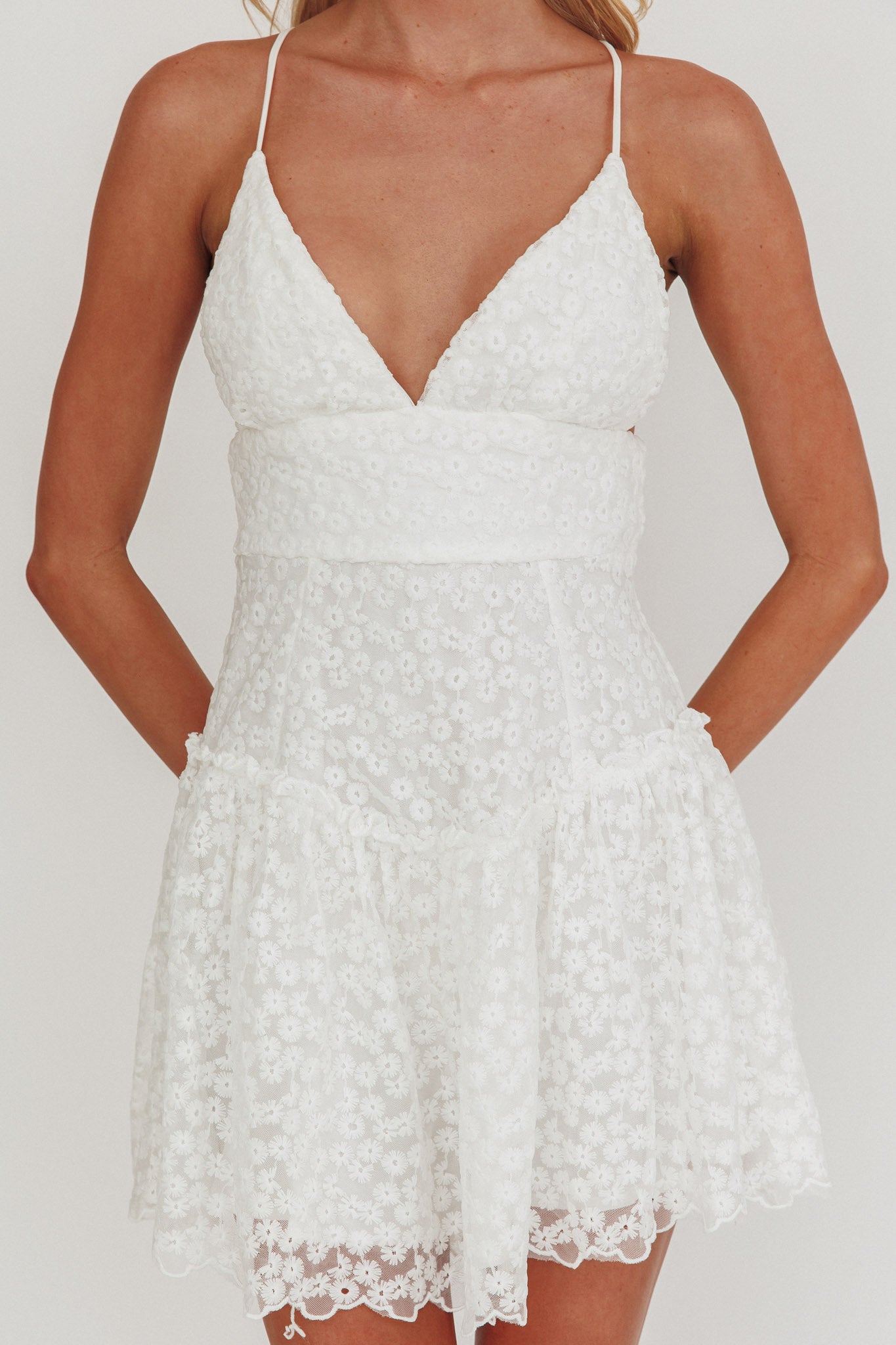 Belize Flounce Hem Mini Dress White by Selfie Leslie